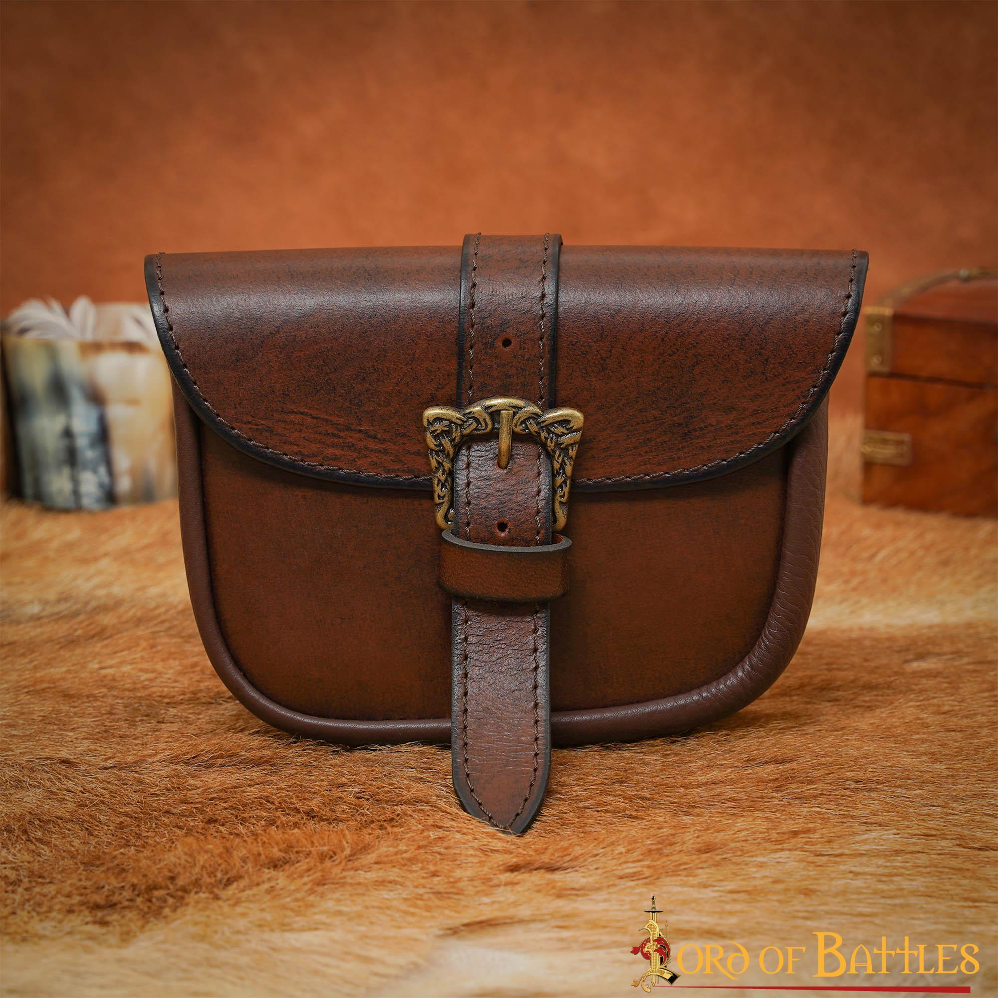 Bolsa de cinturón de cuero hecha a mano con hebilla celta de latón antiguo - imagen 20