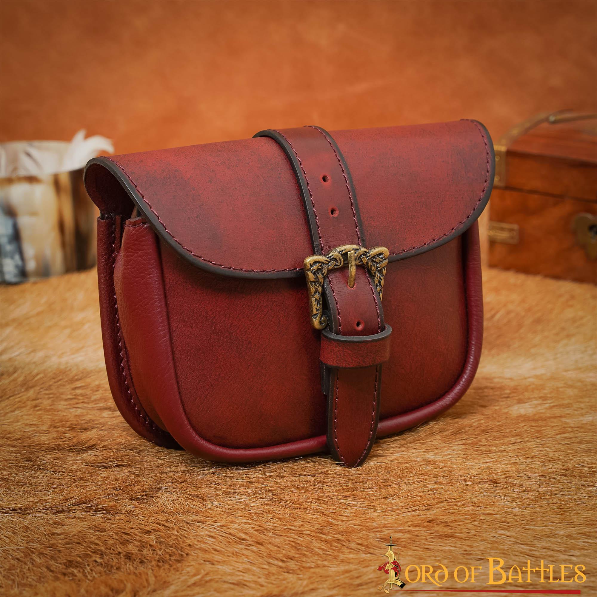 Bolsa de cinturón de cuero hecha a mano con hebilla celta de latón antiguo - imagen 18