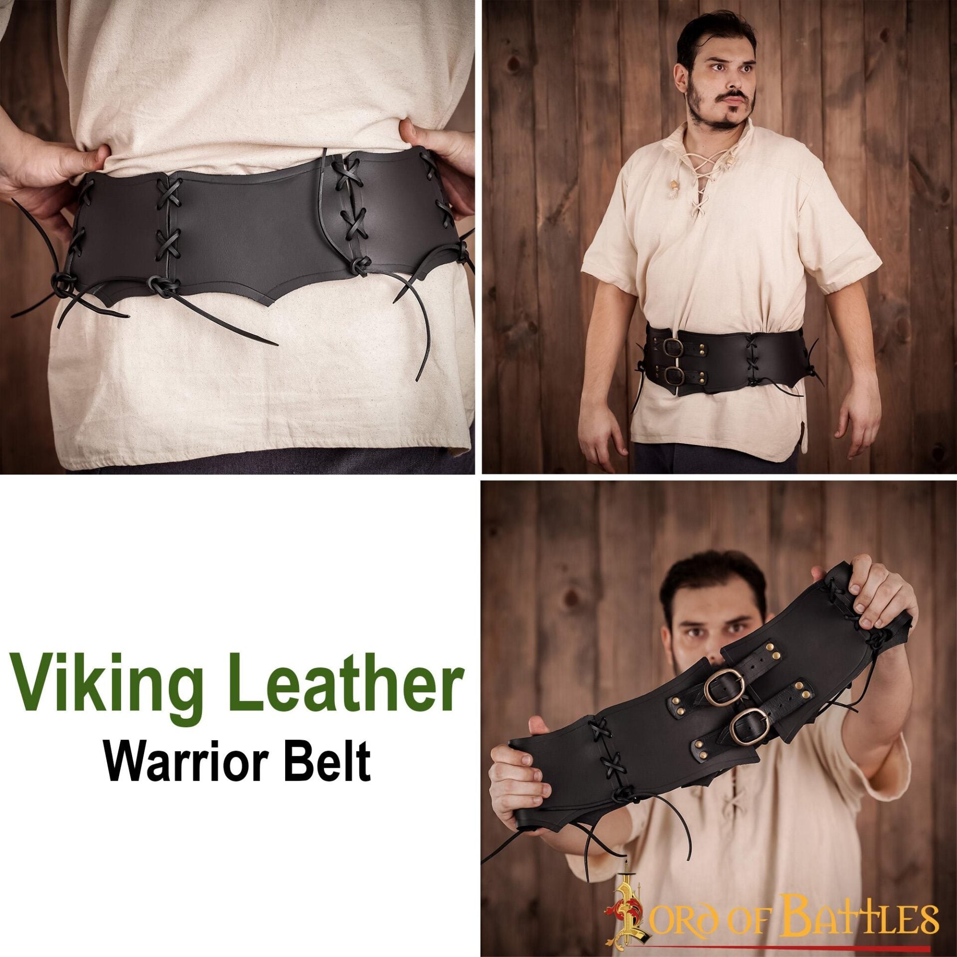 Cinturón vikingo de cuero artesanal con hebillas de latón - imagen 6