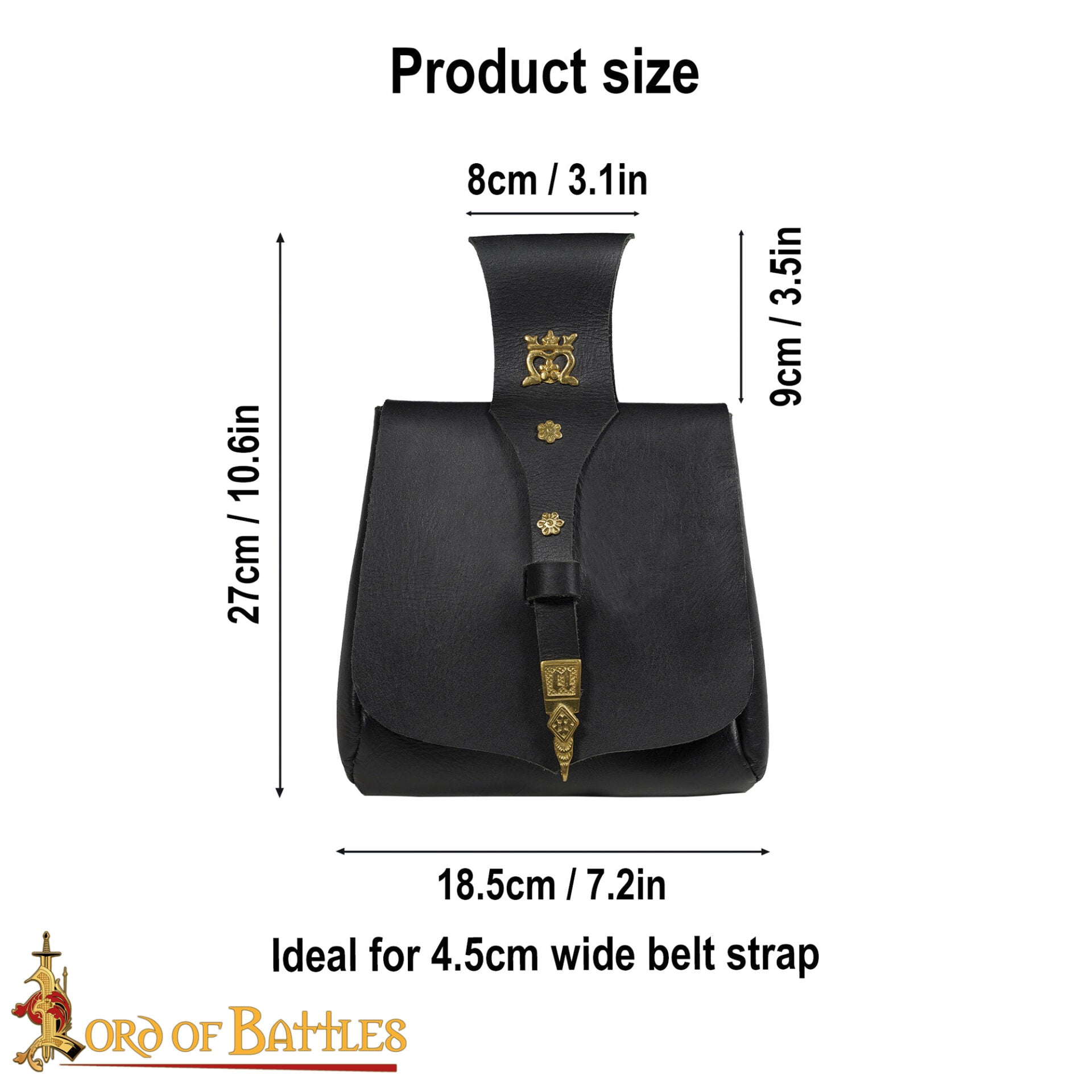 Bolsa de cinturón medieval King's Courtier de cuero con detalles de latón - imagen 9