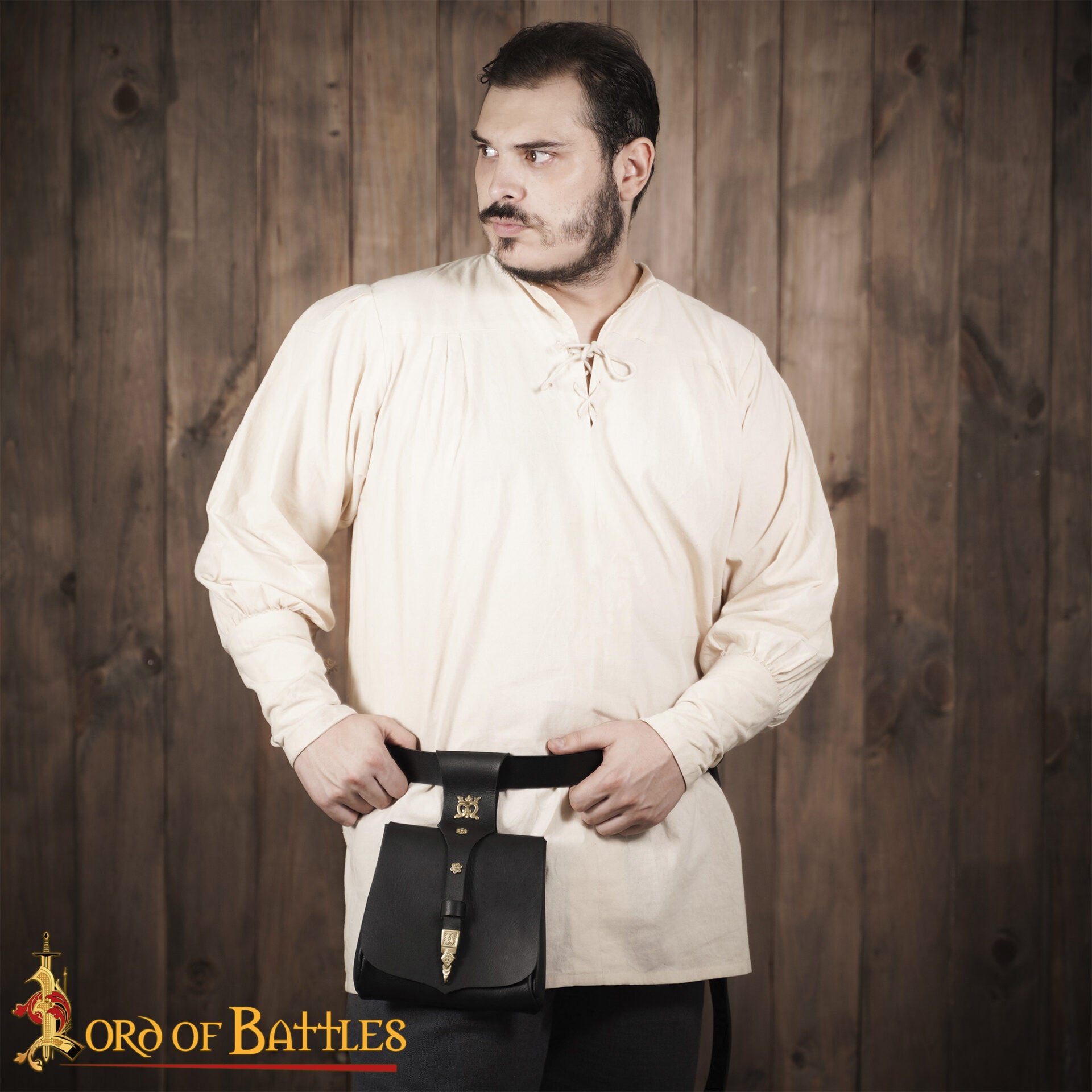 Bolsa de cinturón medieval King's Courtier de cuero con detalles de latón - imagen 6