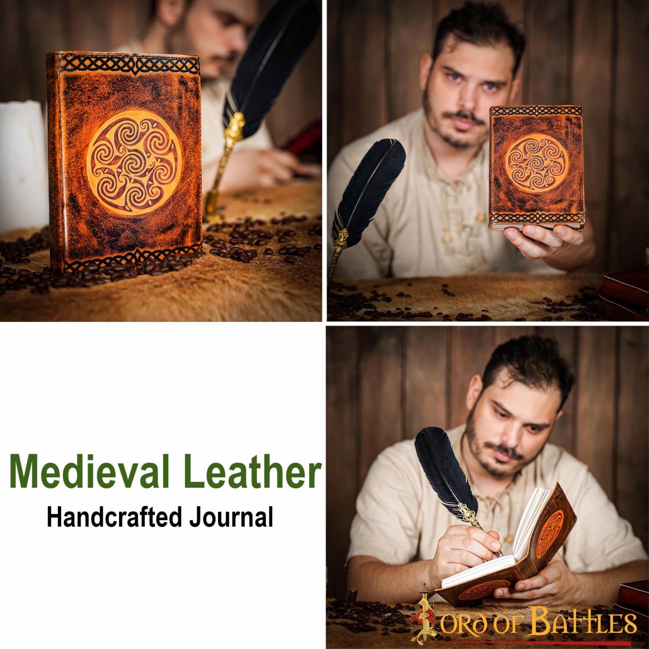 Imagen única de: Diario Medieval de Piel Auténtica Hecho a Mano con Diseño Celta en Espiral
