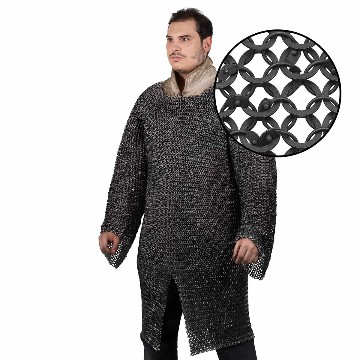 Cota de mallas (hauberk) en acero 18 gauge, anillas 9 mm