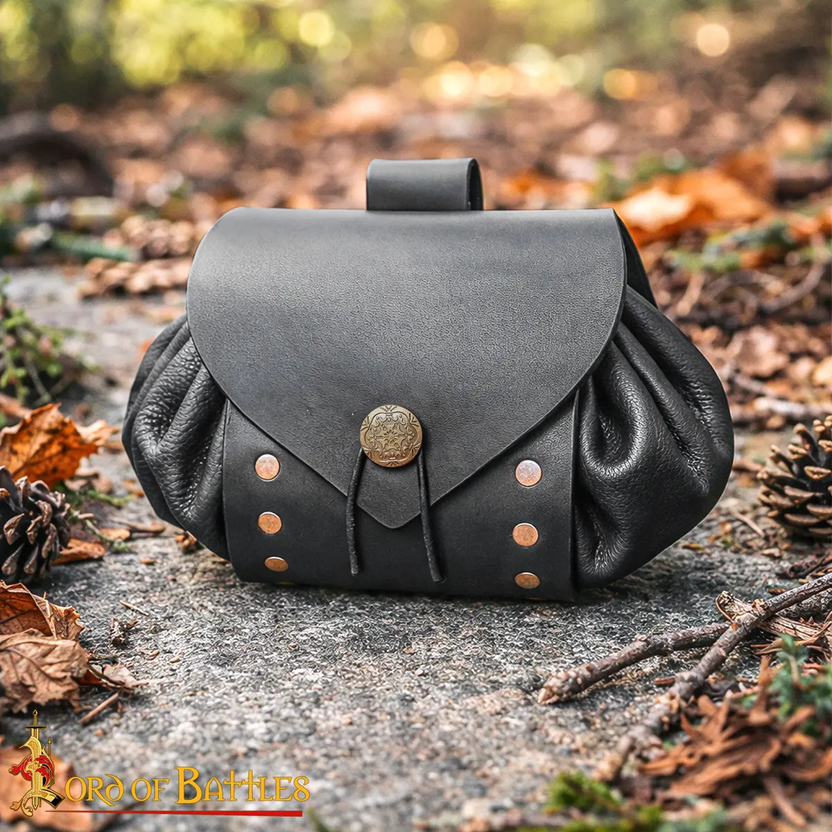 Bolsa de cinturón medieval de cuero con botón de latón envejecido - Marrón - imagen 3