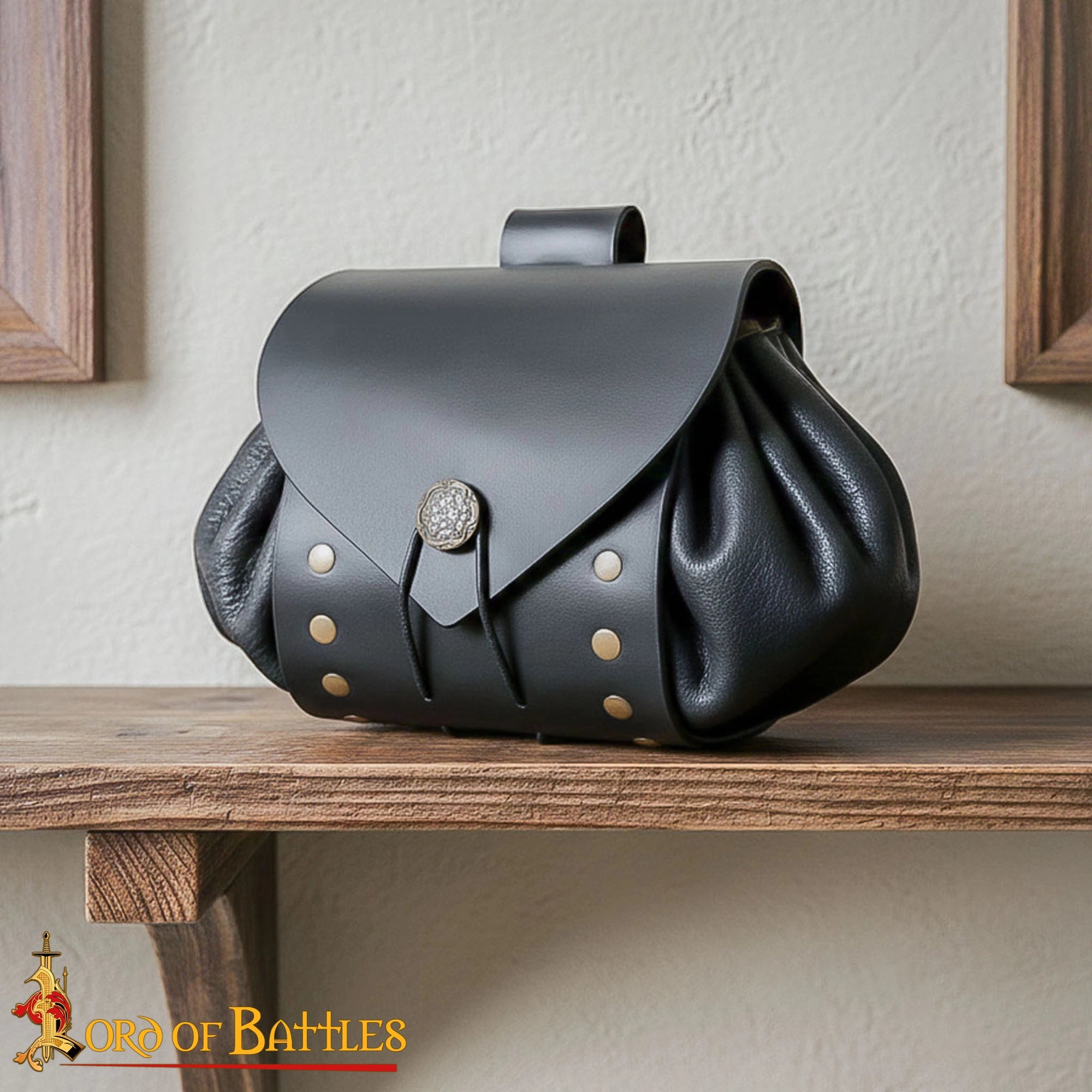 Bolsa de cinturón medieval de cuero con botón de latón envejecido - Marrón - imagen 6