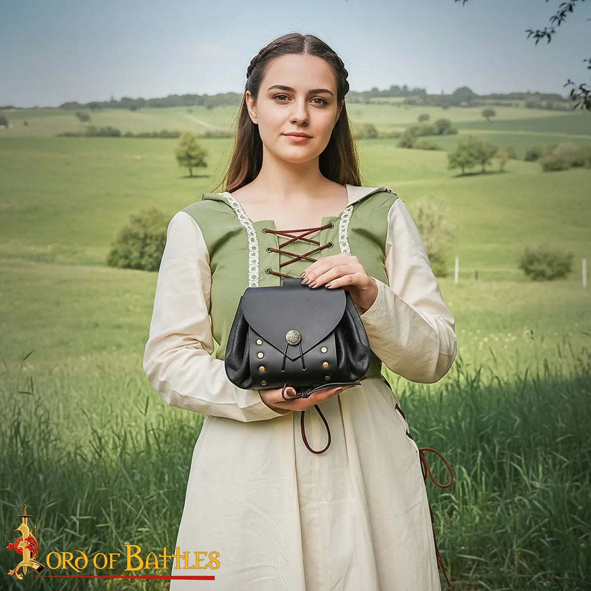 Bolsa de cinturón medieval de cuero con botón de latón envejecido - Marrón - imagen 7