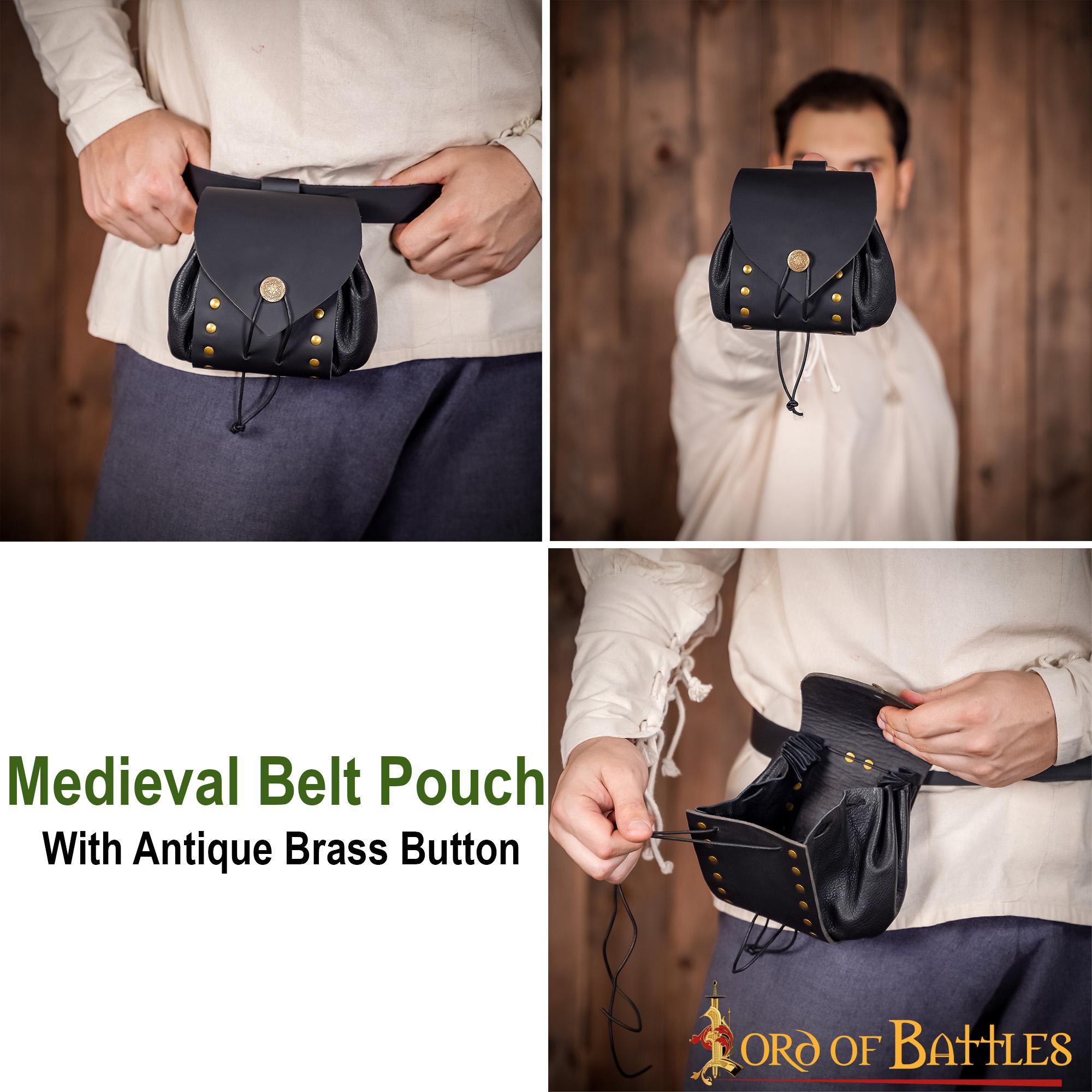 Bolsa de cinturón medieval en piel con botón de latón - imagen 10