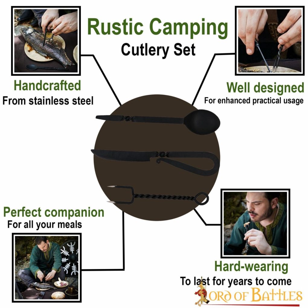 Imagen única de: Juego de Cubiertos Rústicos de Acero Inoxidable Funcionales para Campamento