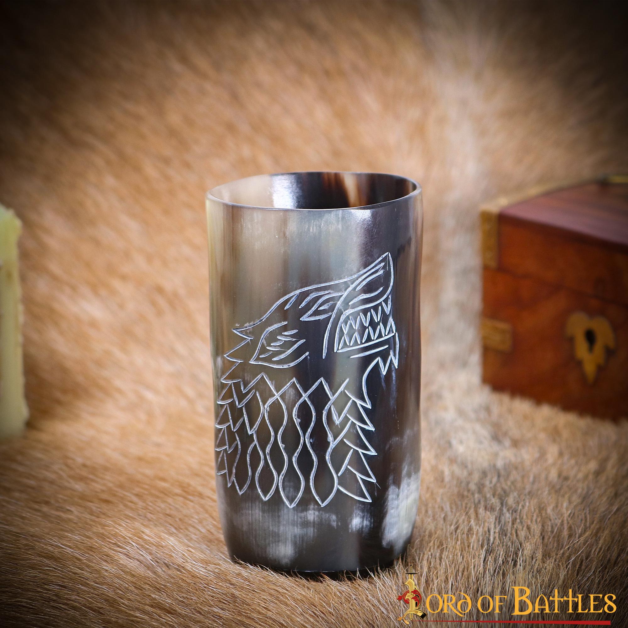 Set de 2 cuernos de beber grabados con lobo - imagen 9