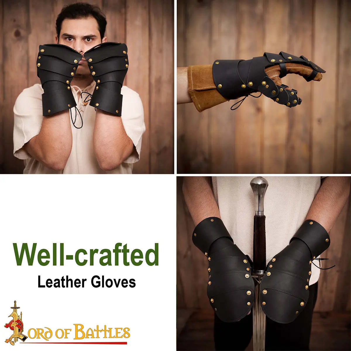 Guantes de cuero genuino remachados en latón, hechos a mano - imagen 9
