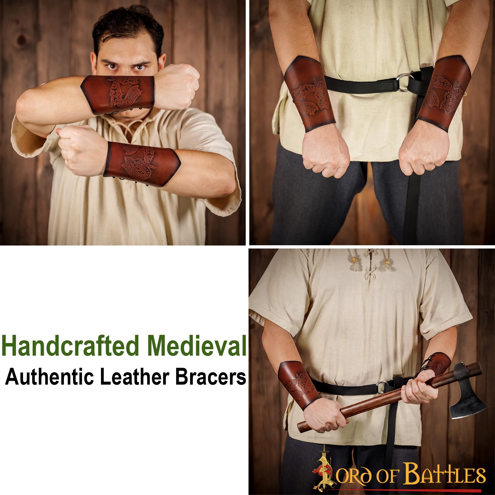 Brazales de cuero con dragón grabado — 16 cm, hechos a mano - imagen 13