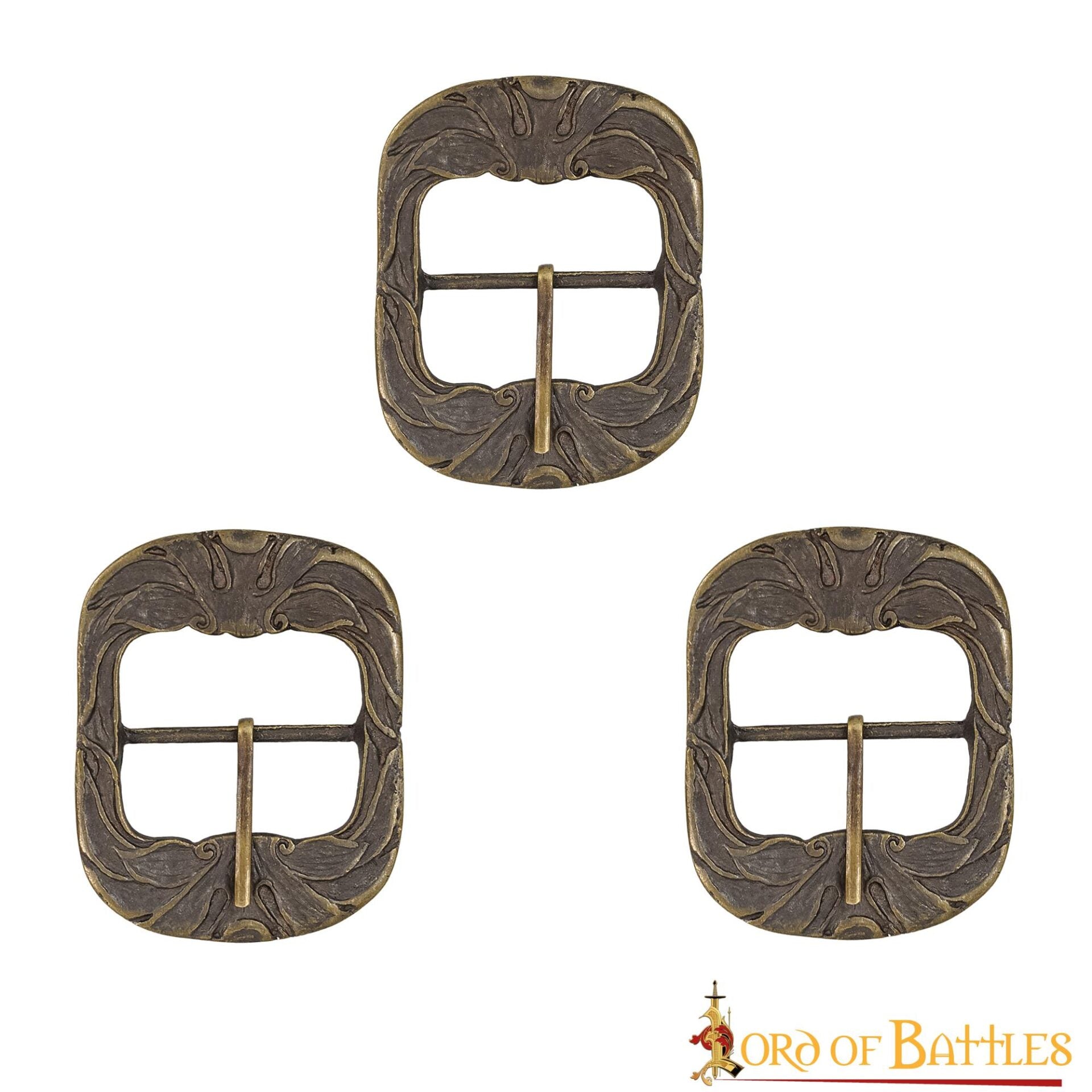 Imagen única de: Set de 3 hebillas ornamentadas para cinturón en latón envejecido, grandes