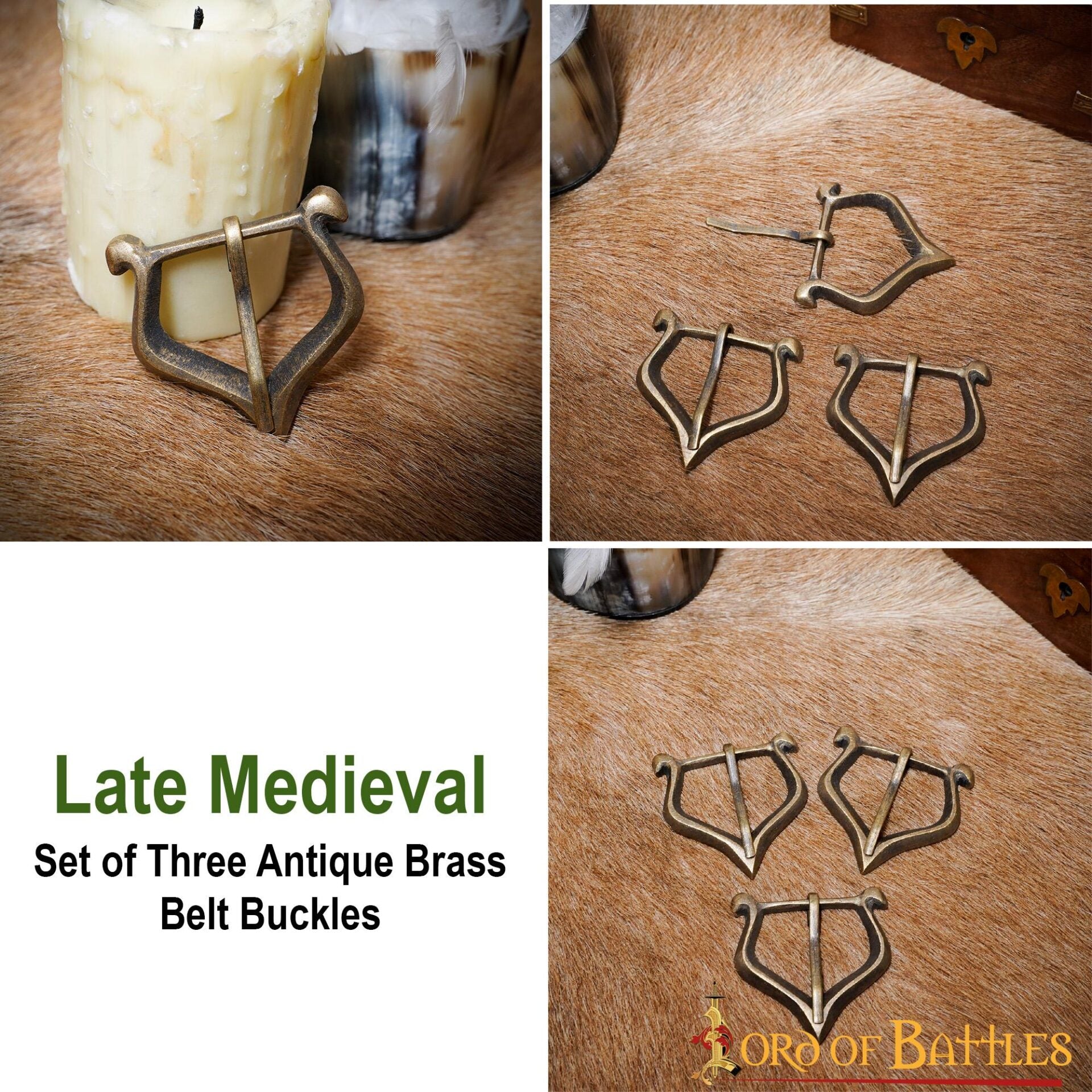 Imagen única de: Juego de 3 hebillas de cinturón de latón, estilo medieval tardío - imagen 4