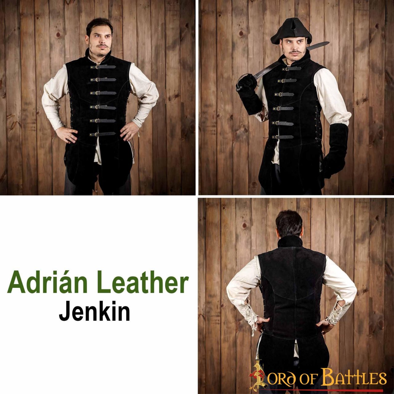 Jerkin de cuero serraje "Adrián" — doblete renacentista sin mangas - imagen 10