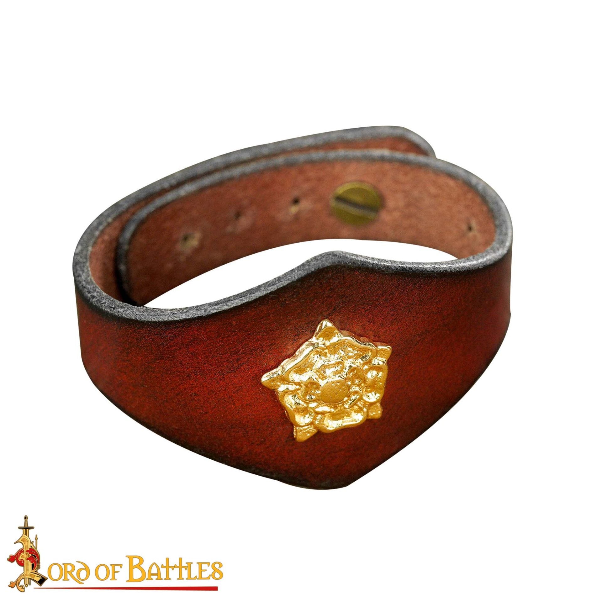 Brazalete de cuero hecho a mano con rosa Tudor de latón - imagen 2