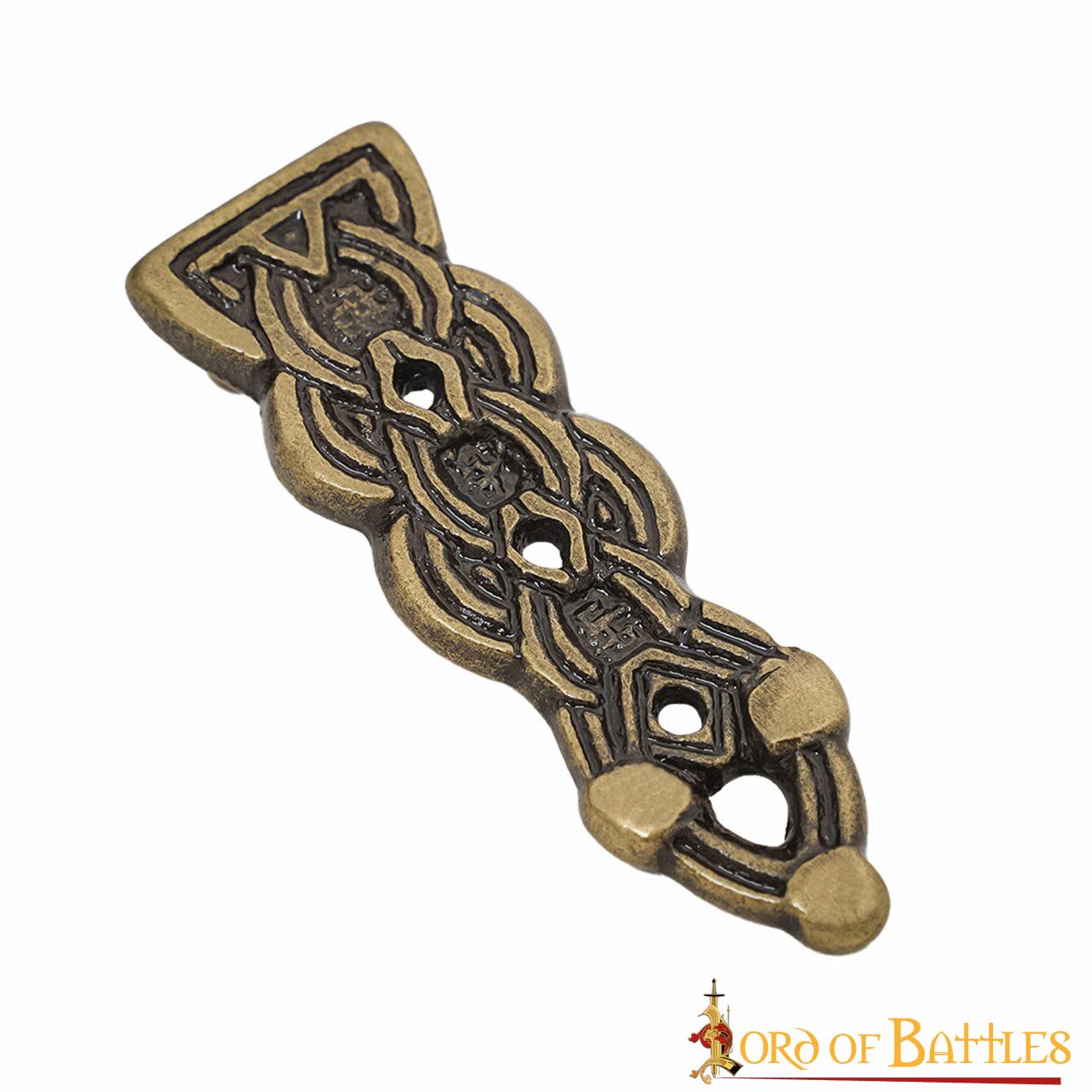 Latón Antiguo Pequeño Cinturón Celta / Chape Accesorio de Cuero - Imagen 1