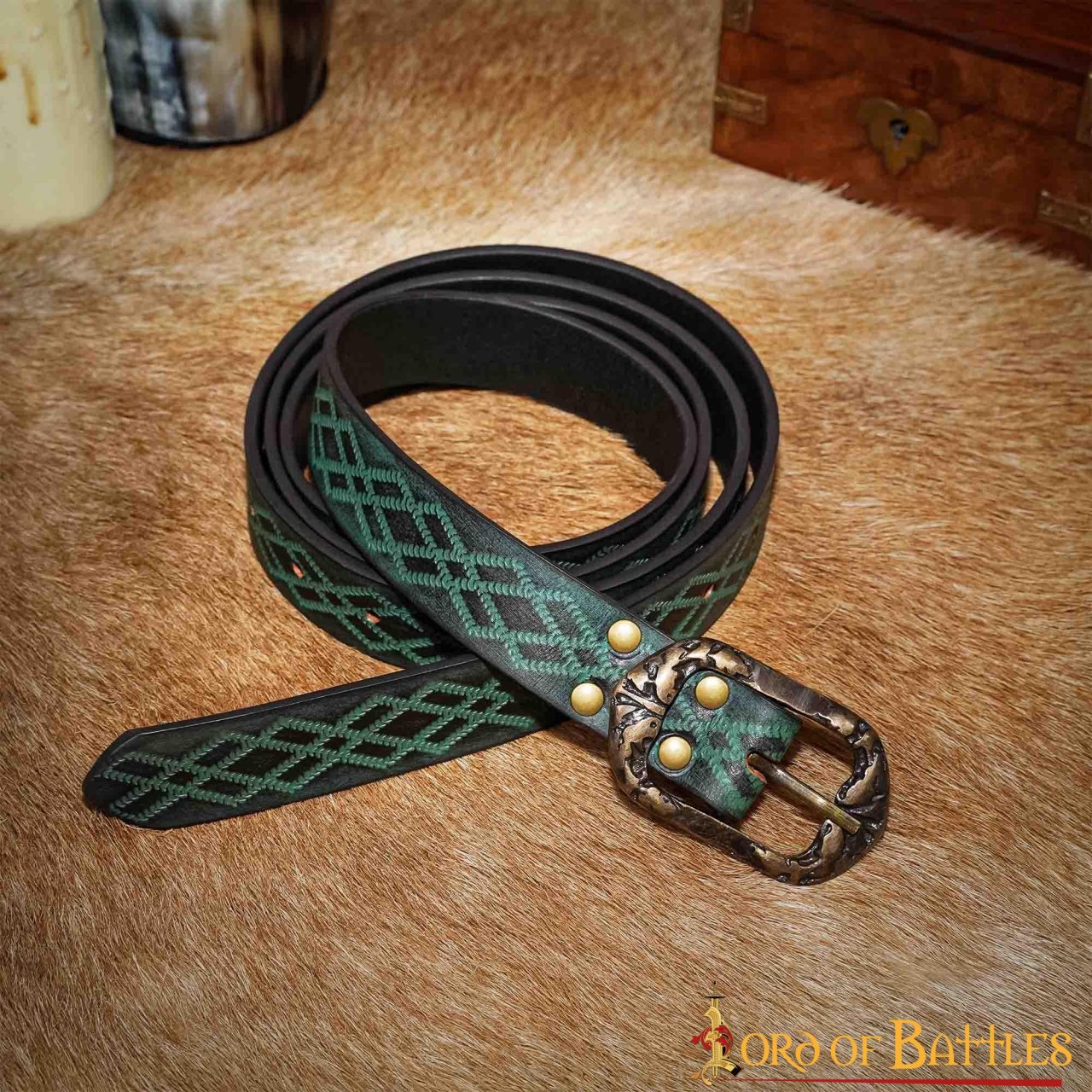 Cinturón Ranger de cuero genuino artesanal - Verde - 130 cm