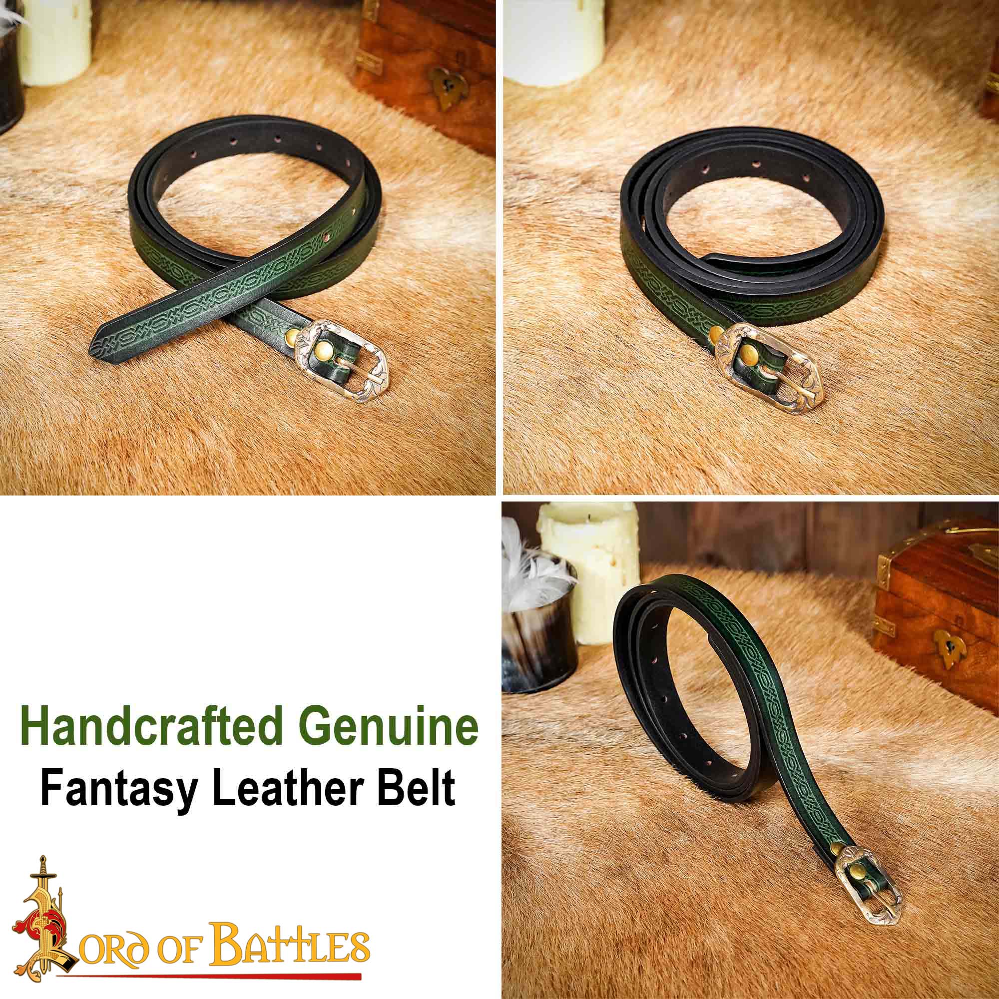 Cinturón medieval de cuero 3 mm con grabado en relieve y hebilla de latón envejecido - imagen 13