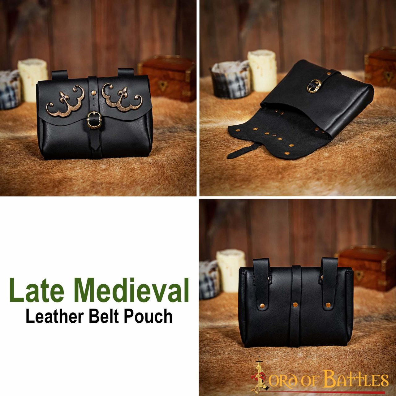 Imagen única de: Bolsa de cinturón medieval de cuero con adornos de latón