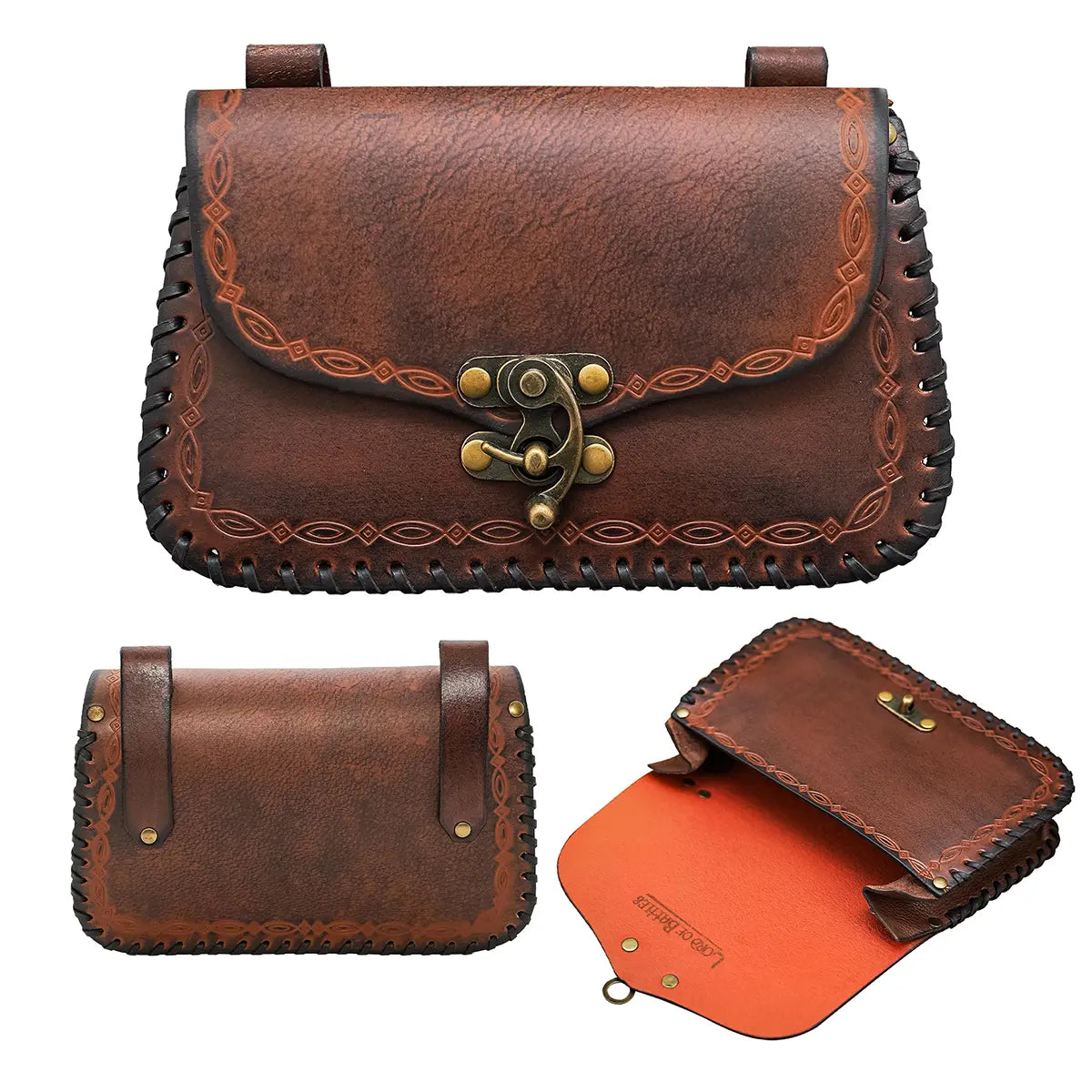 Bolsa de cinturón medieval en cuero, estilo hechicero (Siglo XIV) — Verde