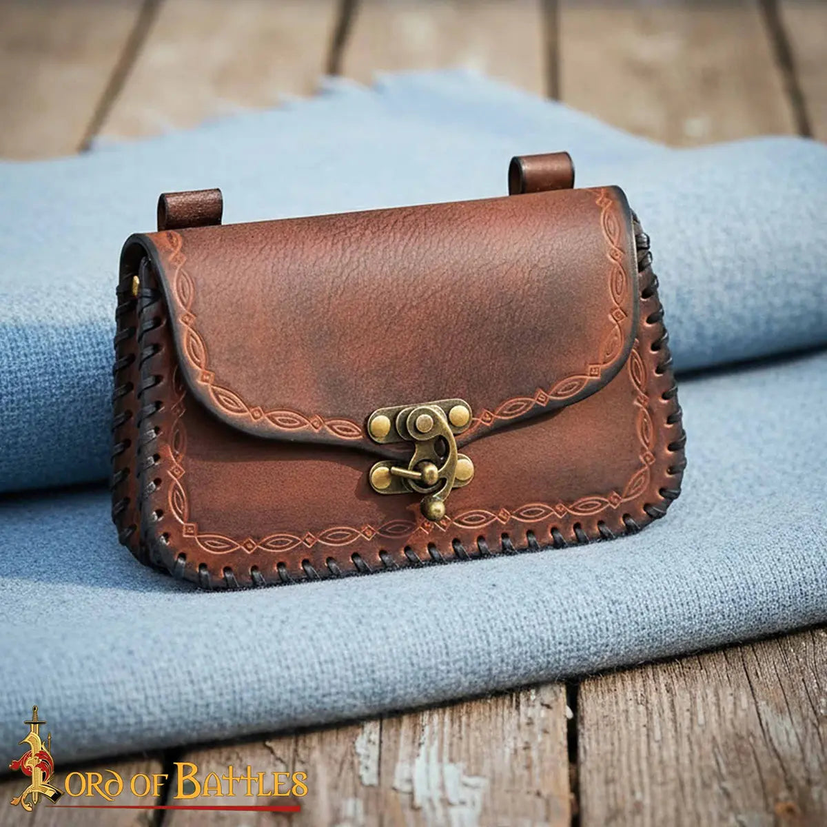 Bolsa de cinturón medieval en cuero, estilo hechicero (Siglo XIV) — Verde - imagen 3