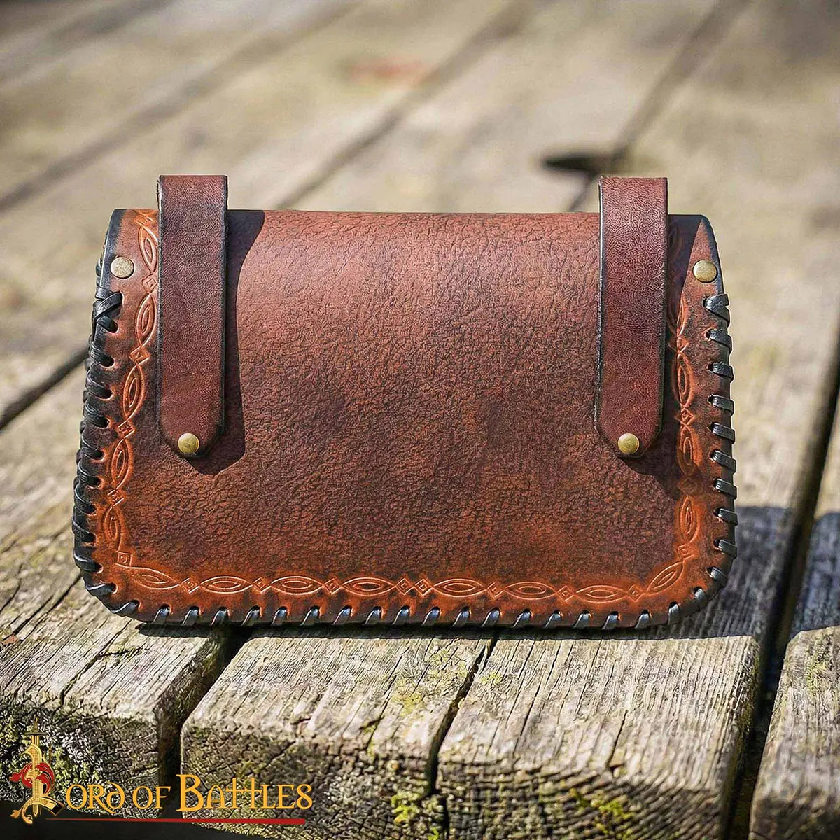 Bolsa de cinturón medieval en cuero, estilo hechicero (Siglo XIV) — Verde - imagen 6