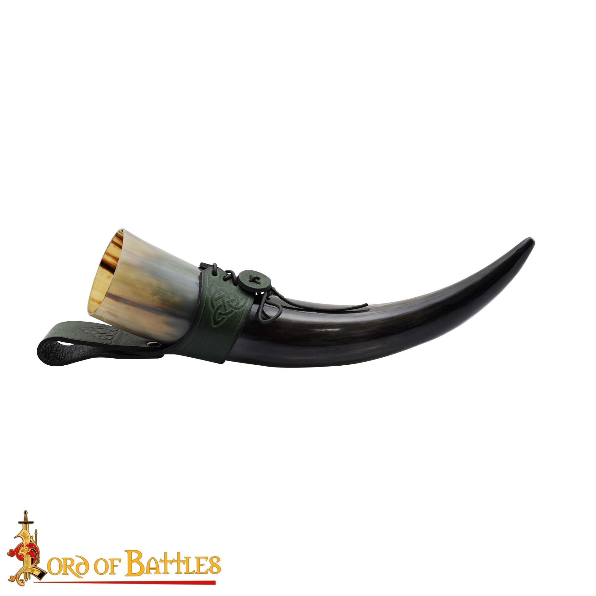 Cuerno de beber vikingo con funda de cuero y porta cinturón con nudo celta - imagen 10