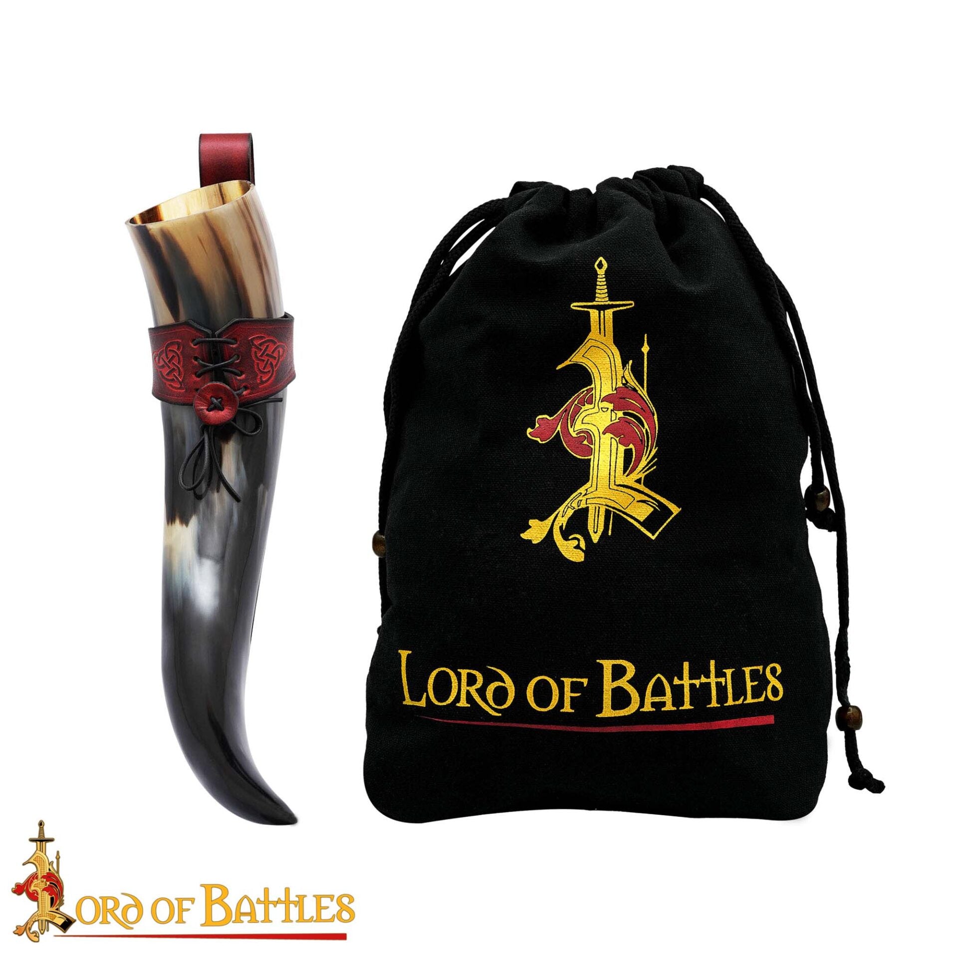 Cuerno de beber vikingo con funda de cuero y porta cinturón con nudo celta - imagen 18