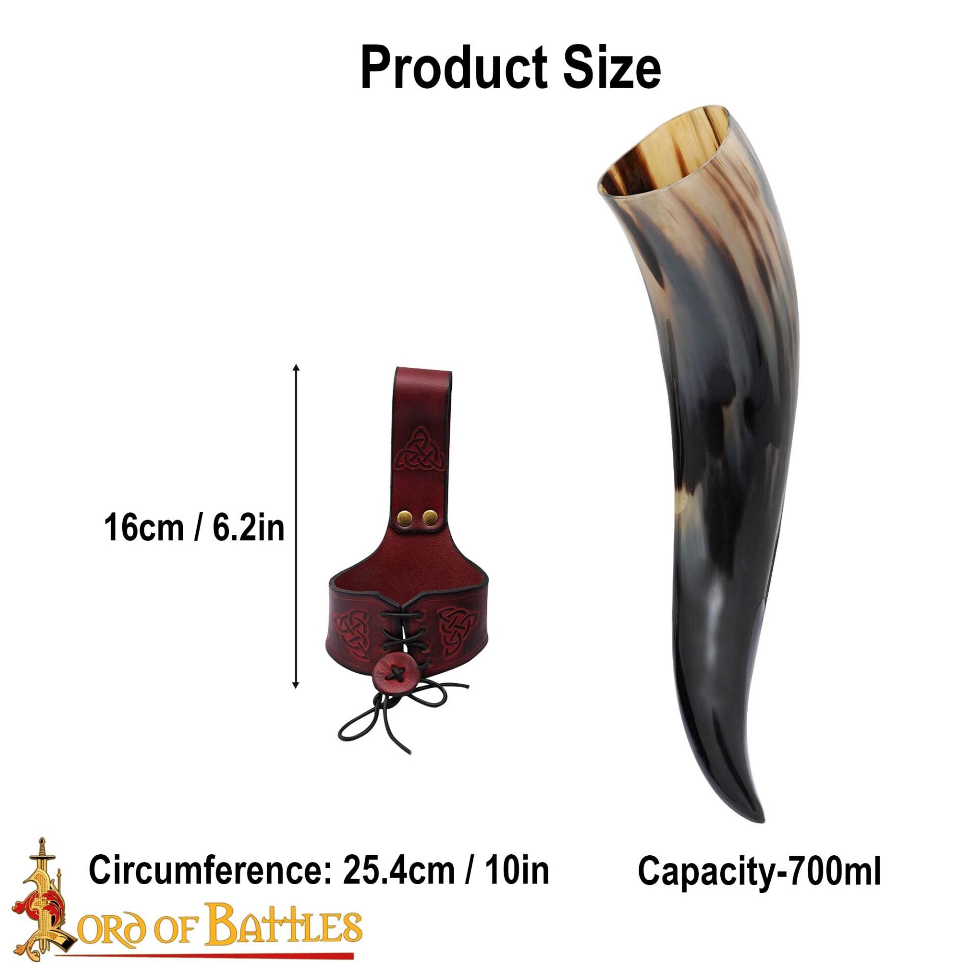 Cuerno de beber vikingo con funda de cuero y porta cinturón con nudo celta - imagen 20