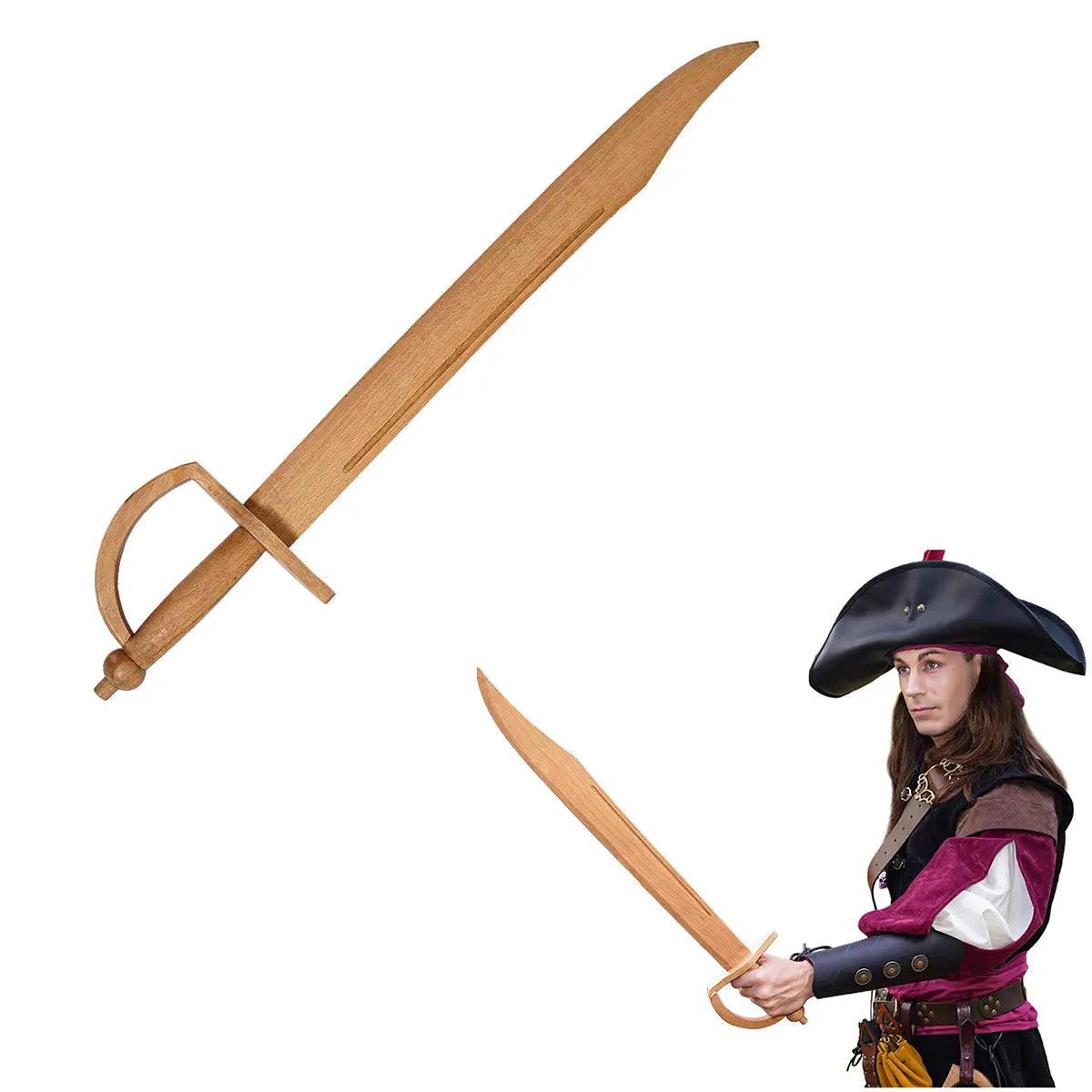 Espada pirata de madera para entrenamiento, hecha a mano - Con Defecto