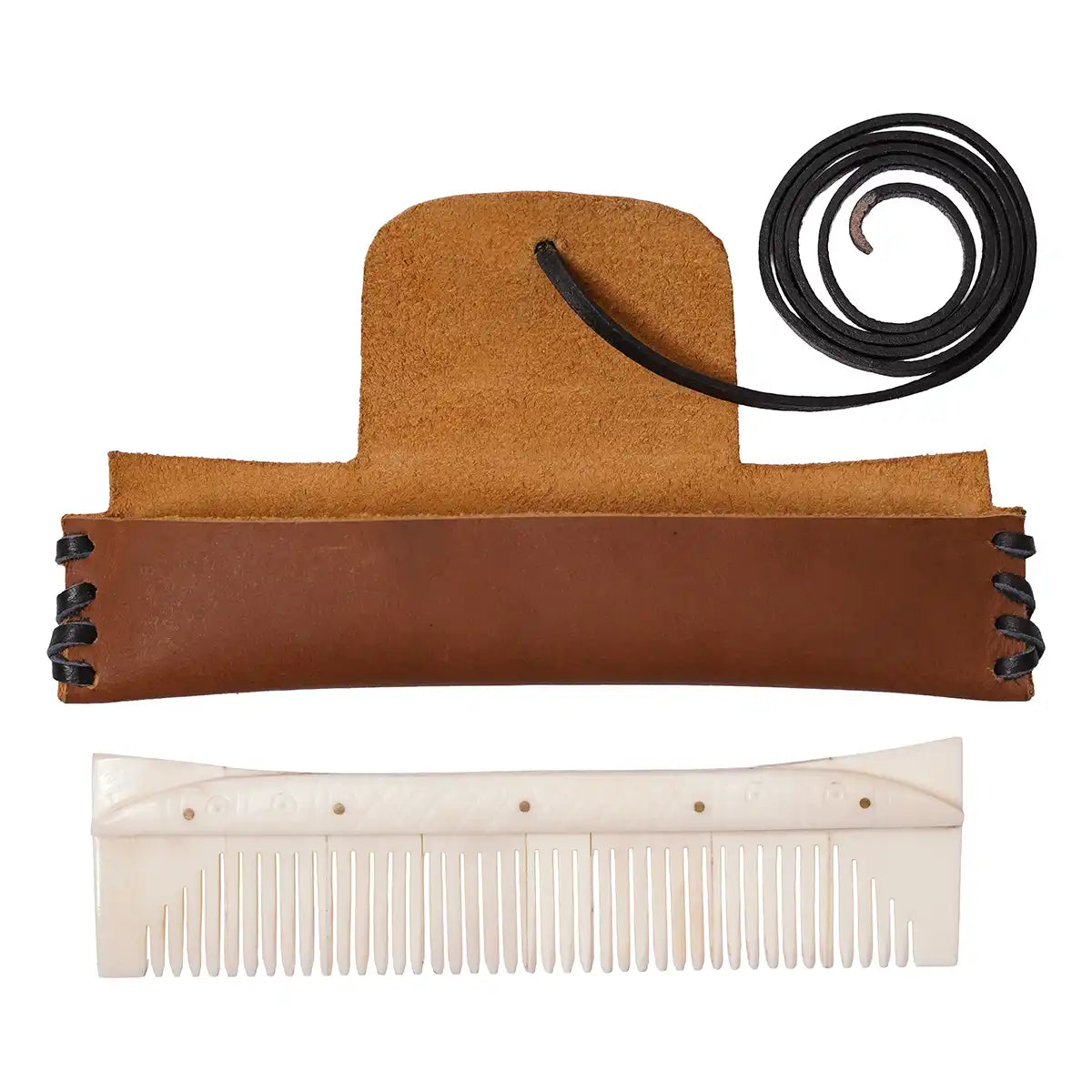 Peine artesanal de hueso, estilo vikingo y medieval (con funda) - With Leather Sheath