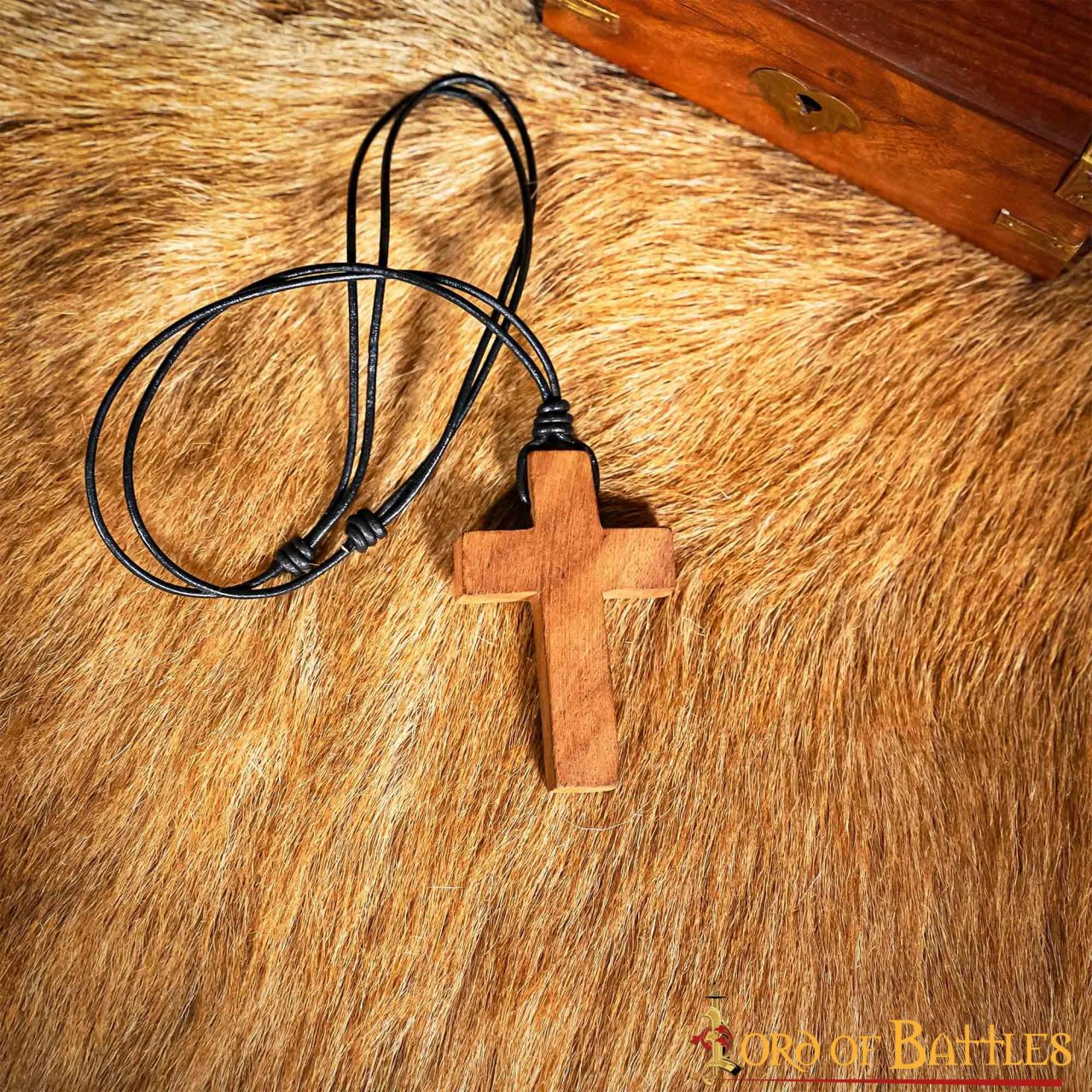 Collar de la Santa Cruz de Madera con Cordón de Cuero Auténtico - Fe Medieval y Cruzada - Imagen 1