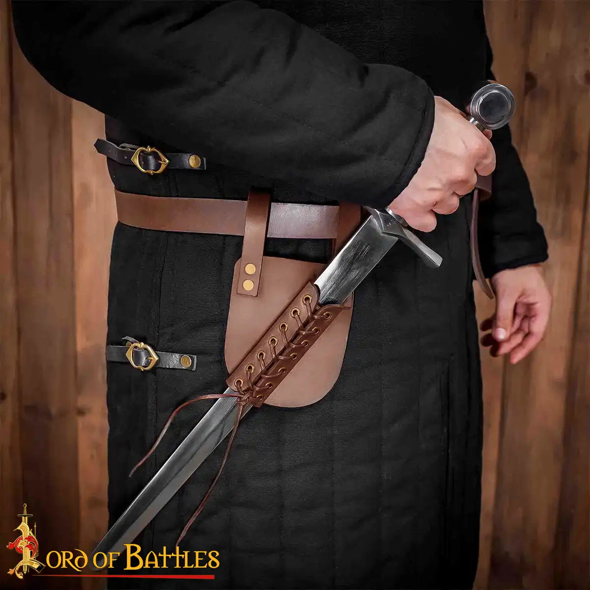 Colgador ajustable de cuero para espada, montaje cruzado — Negro y Marrón