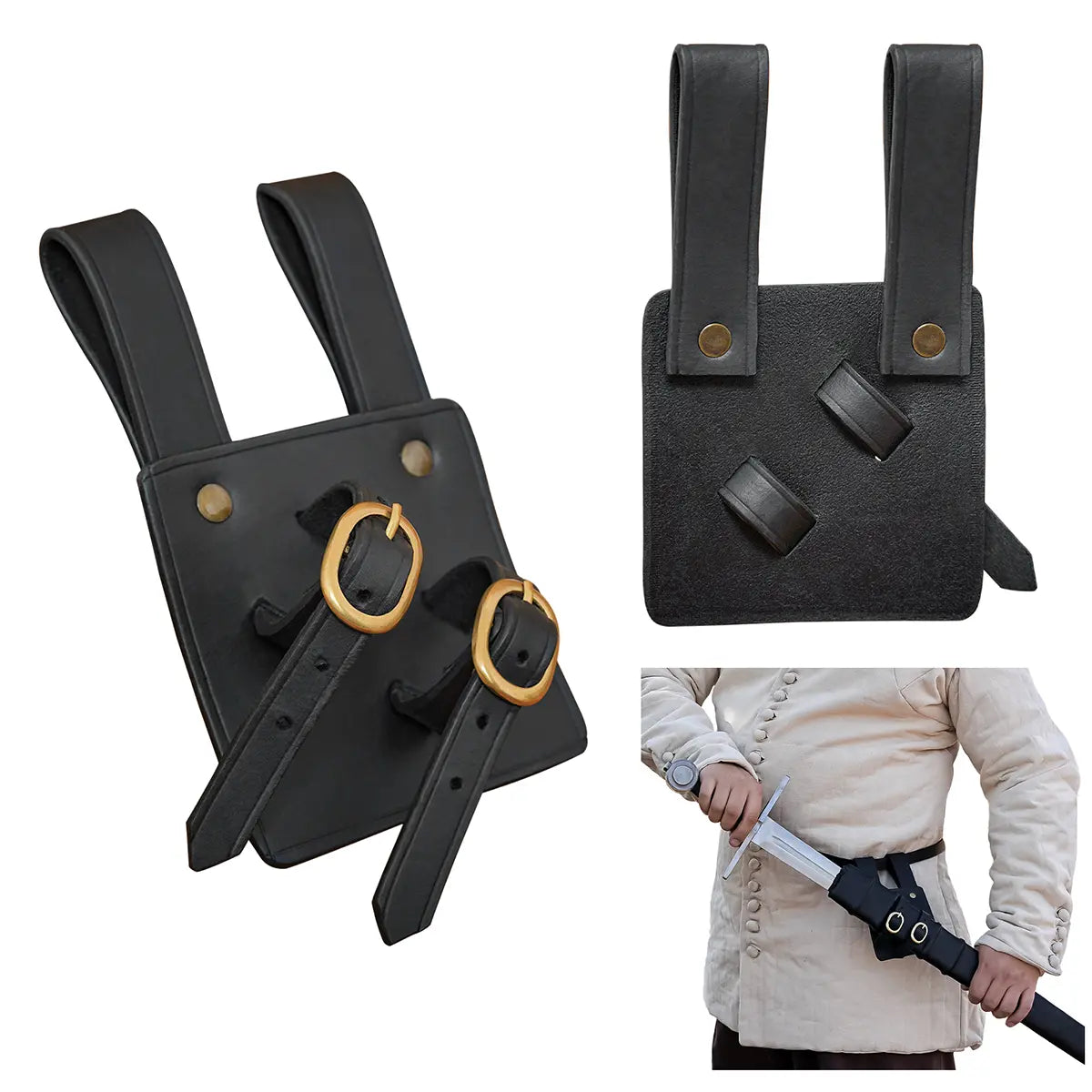 Portaespada de cuero ajustable para cinturón — dibujo cruzado, LARP y disfraces