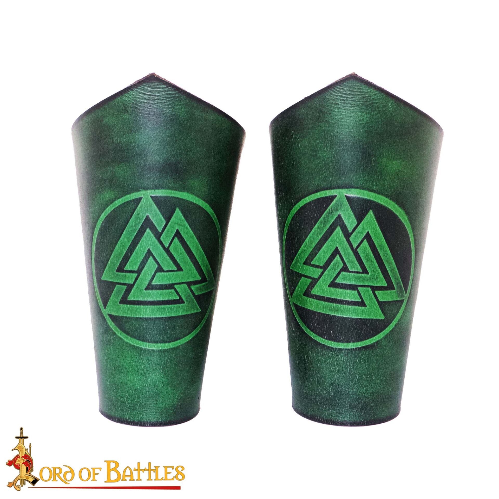 Brazales de cuero con símbolo Valknut - Guerreros - Verde