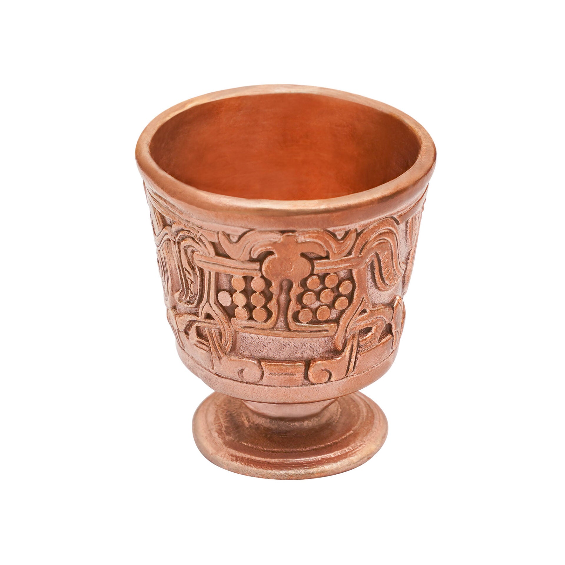 Copa ritual de bronce grabada, siglo XII — fundición a cera perdida