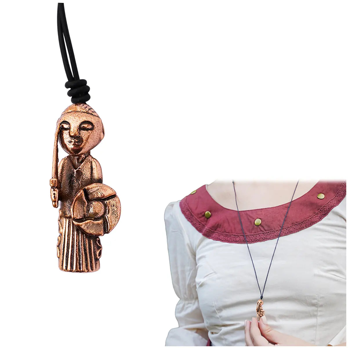 Colgante Valquiria vikingo en bronce con cordón de cuero ajustable