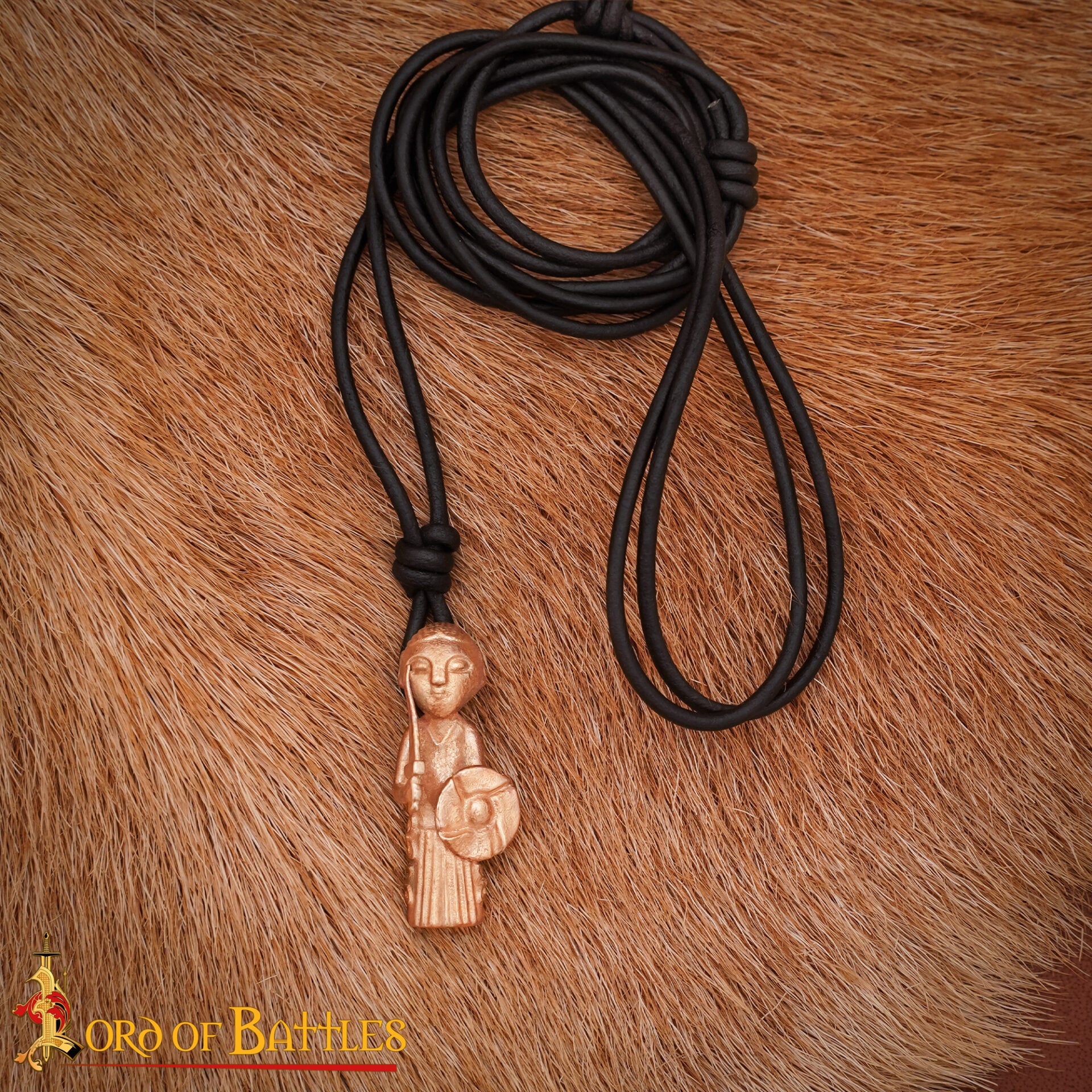 Colgante Valquiria vikingo en bronce — fundición a cera perdida, cordón de cuero ajustable - imagen 8
