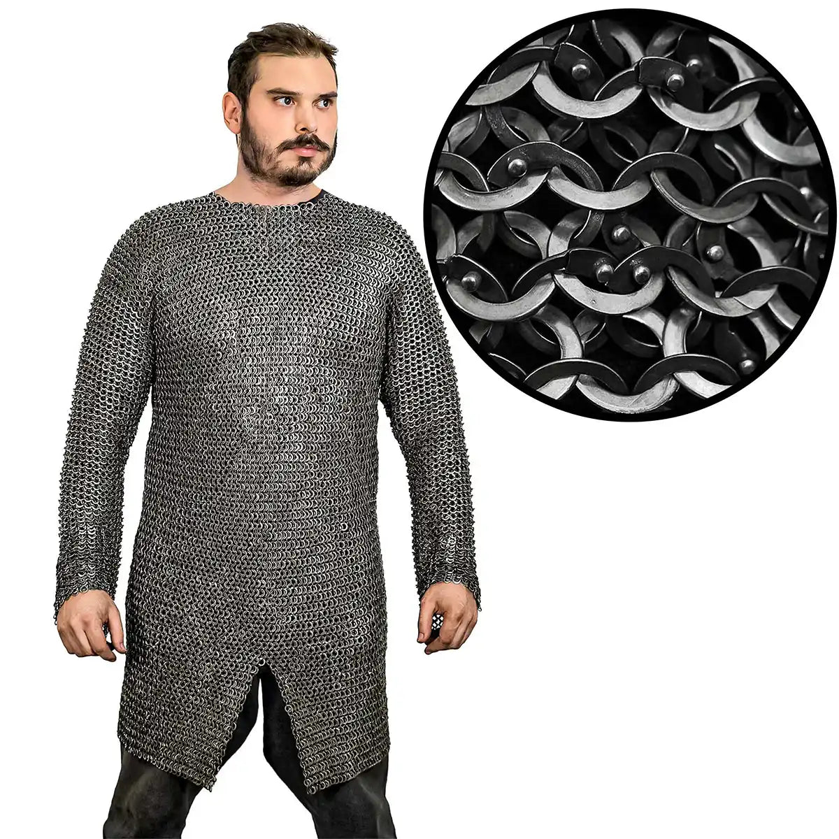 Cota de malla Hauberk - acero inoxidable 9 mm, remachada