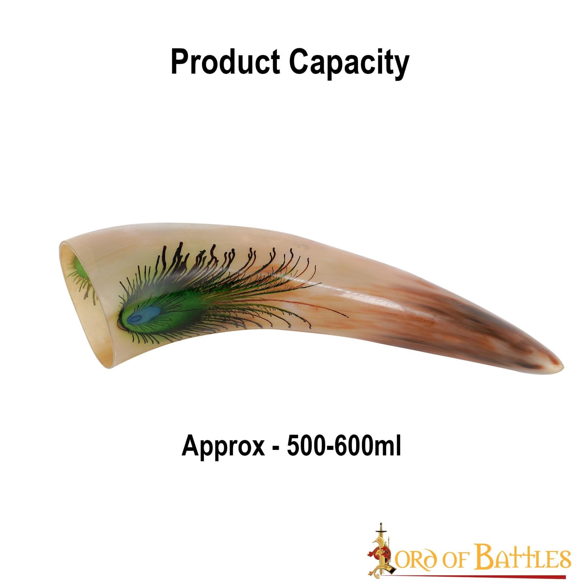 Imagen única de: "la Pluma Mística" Cuerno para Beber 500 - 600 Ml Cuerno de Buey Auténtico Hecho a Mano - Descatalogado