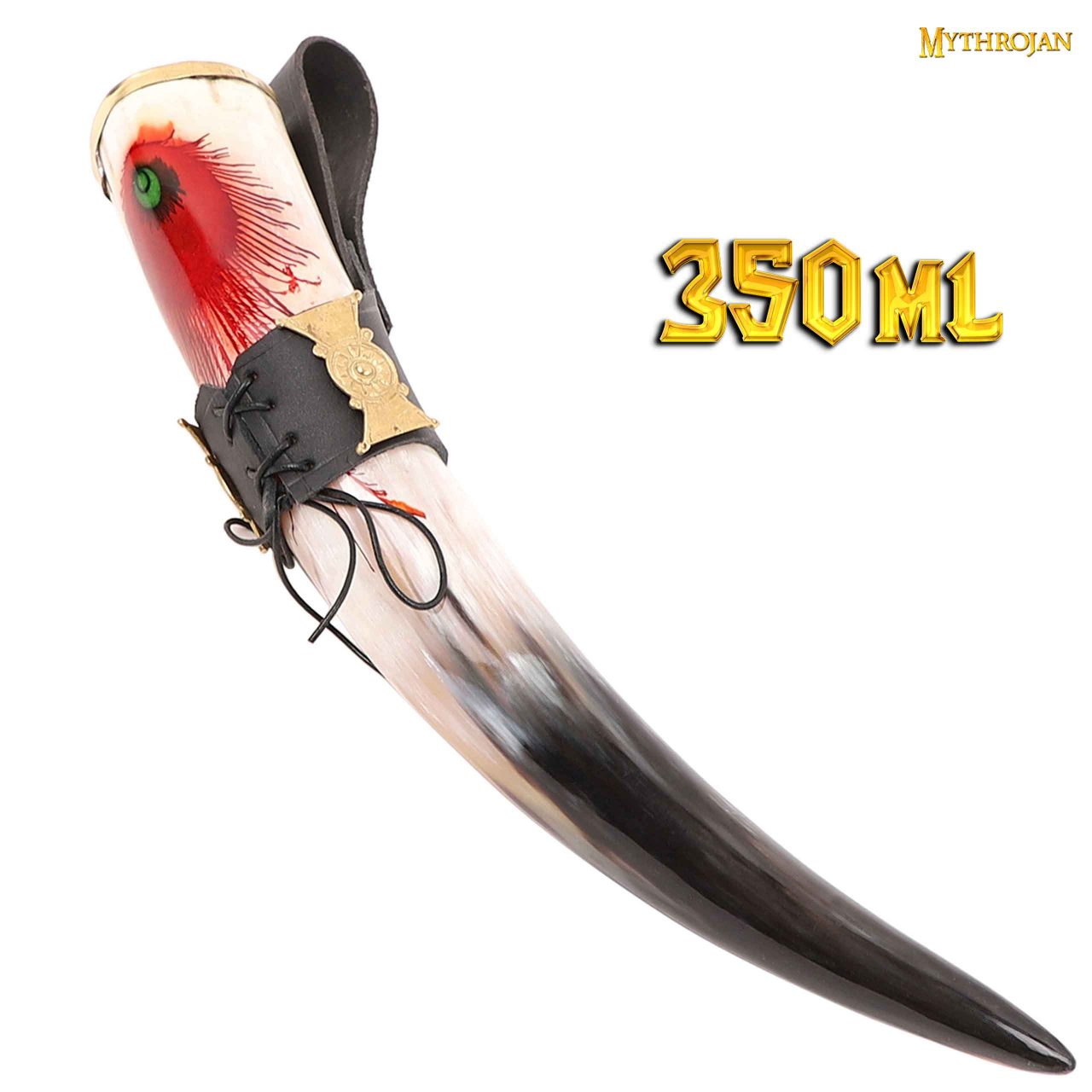 Cuerno de beber vikingo 350 ml con soporte de cuero, acabado pulido - imagen 4
