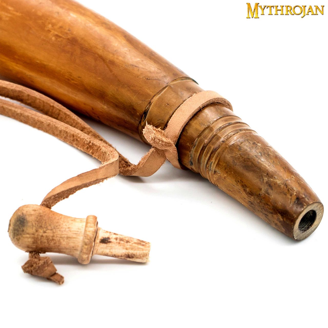 Polvorera vikinga de cuerno con correa de cuero - imagen 10
