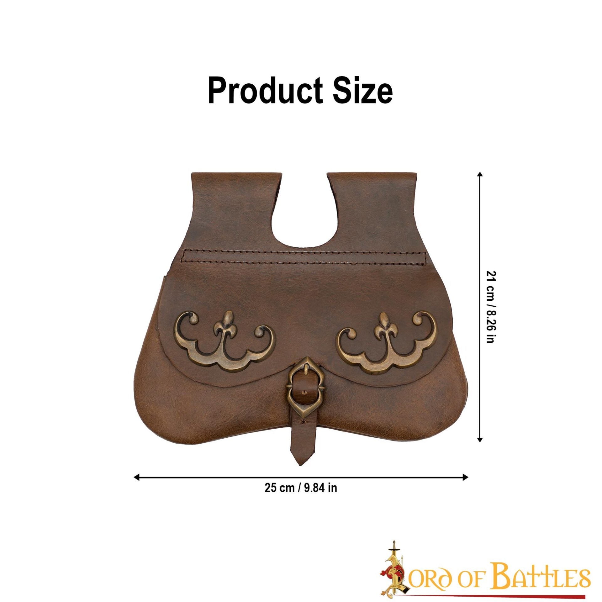 Imagen única de: Riñonera Medieval de Cuero de 3 Mm con Herrajes de Latón Envejecido Estilo Siglo Xiv-xv