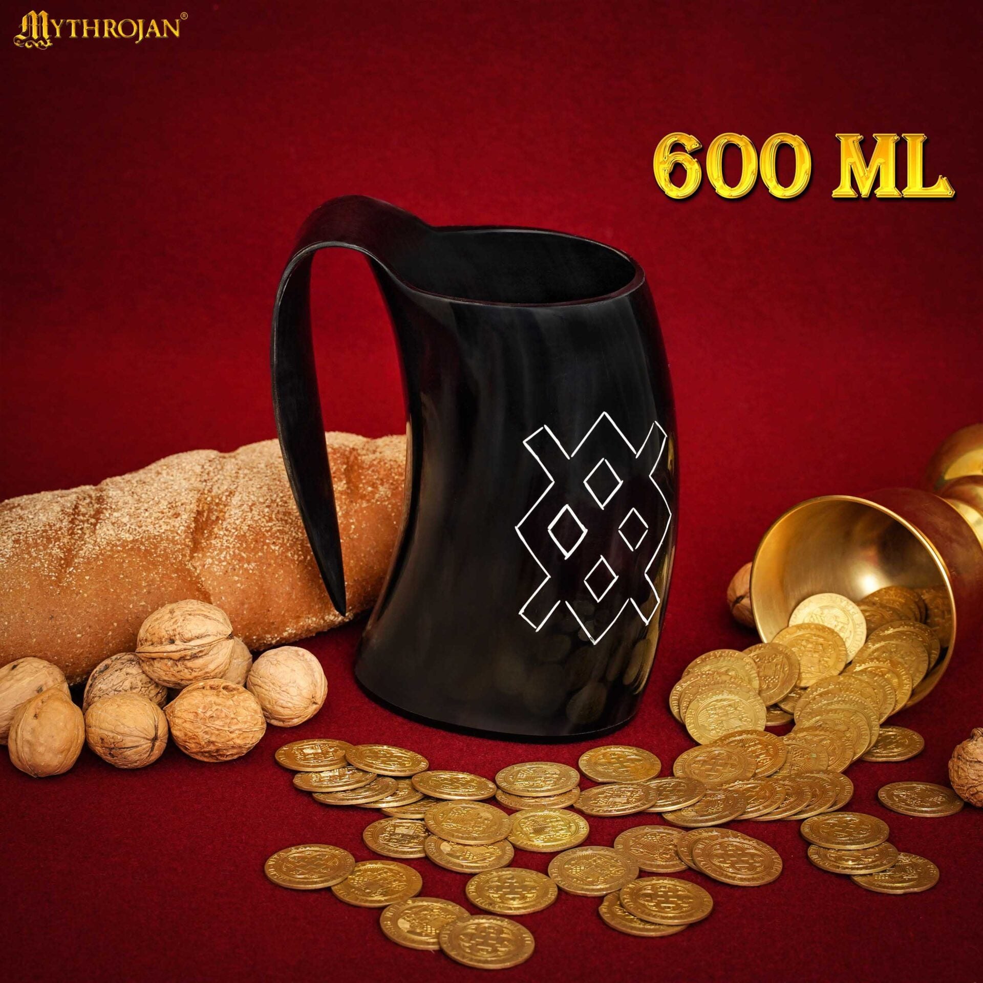 Jarra vikinga de cuerno de buey grabada con funda de cuero - imagen 10