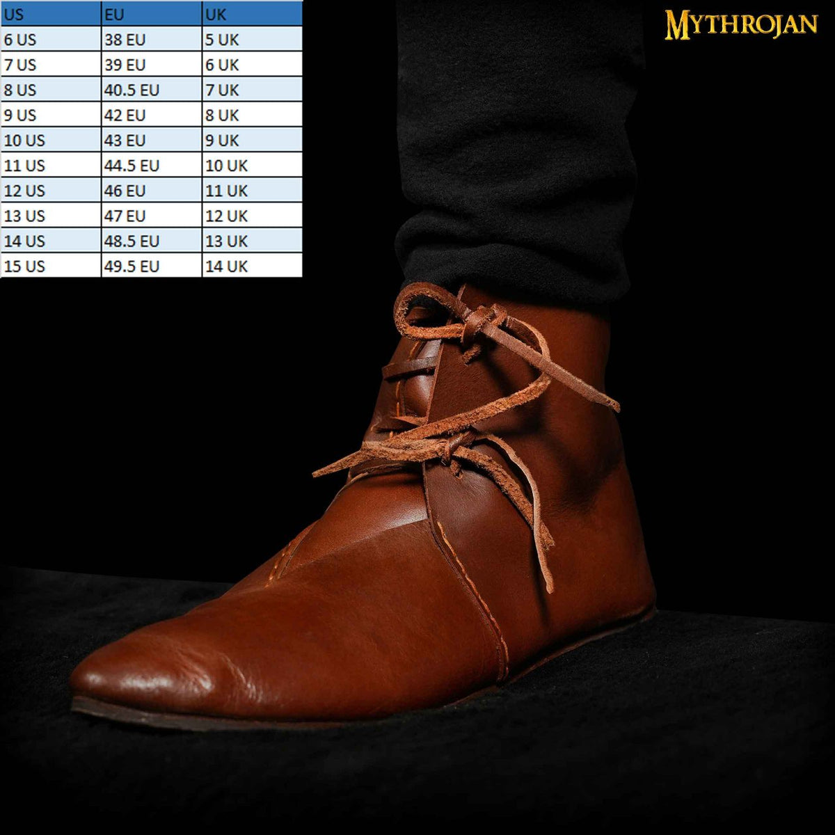 Zapatos medievales (siglos XII–XV) en cuero plena flor, marrón — Tallas 39–45 - imagen 12