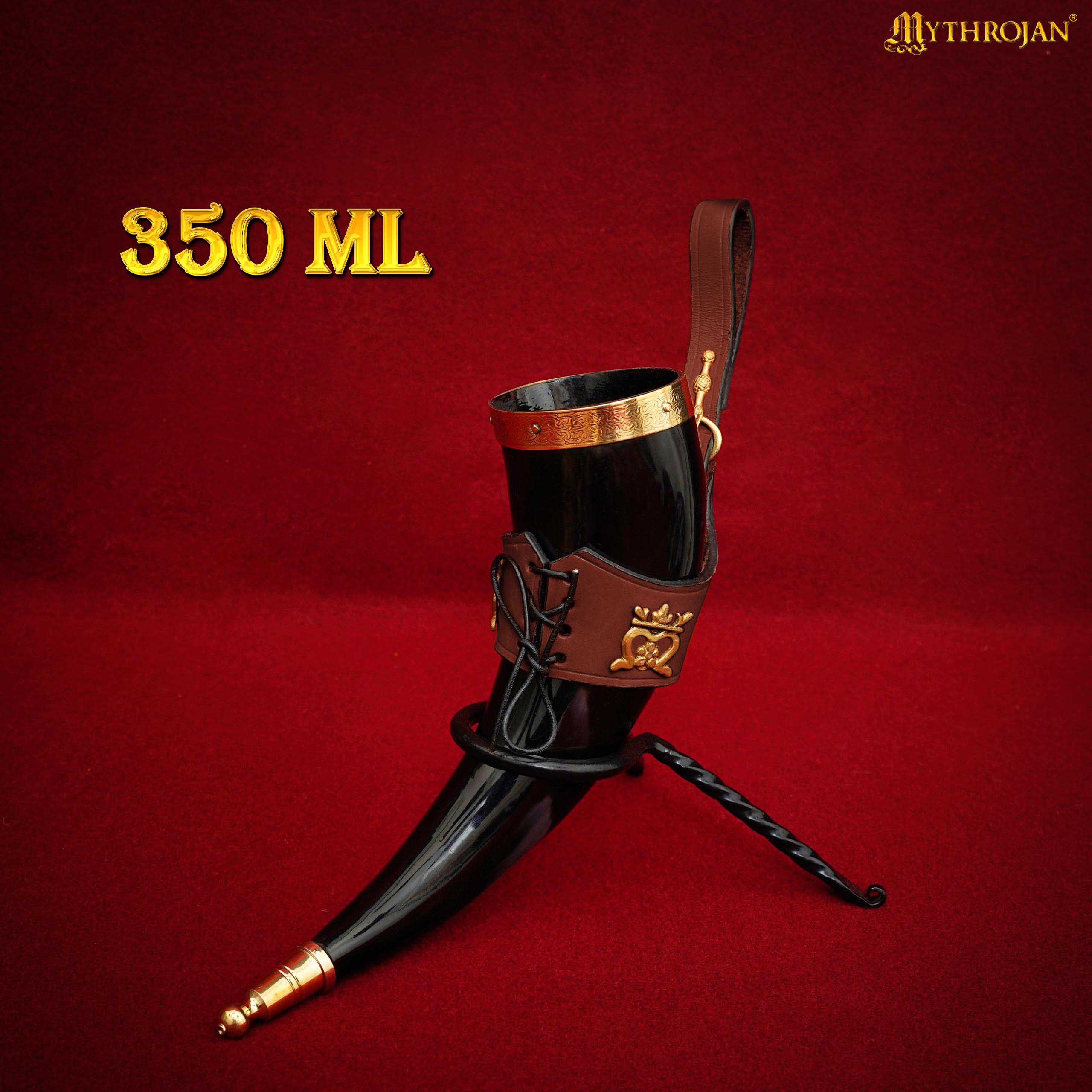 Imagen única de: Mythrojan The Elegant Lady 350 Ml Cuerno Vikingo para Beber con Soporte de Cuero Marrón