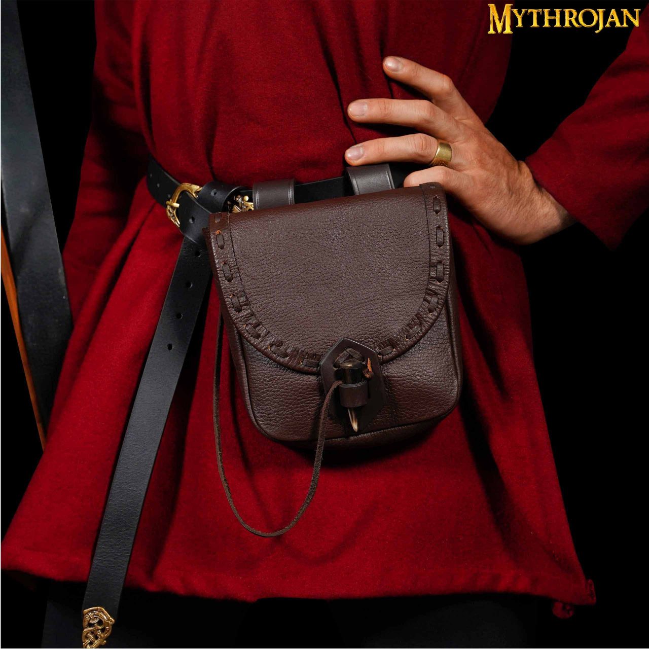 Bolsa de cinturón medieval de cuero con cierre de cuerno - imagen 7