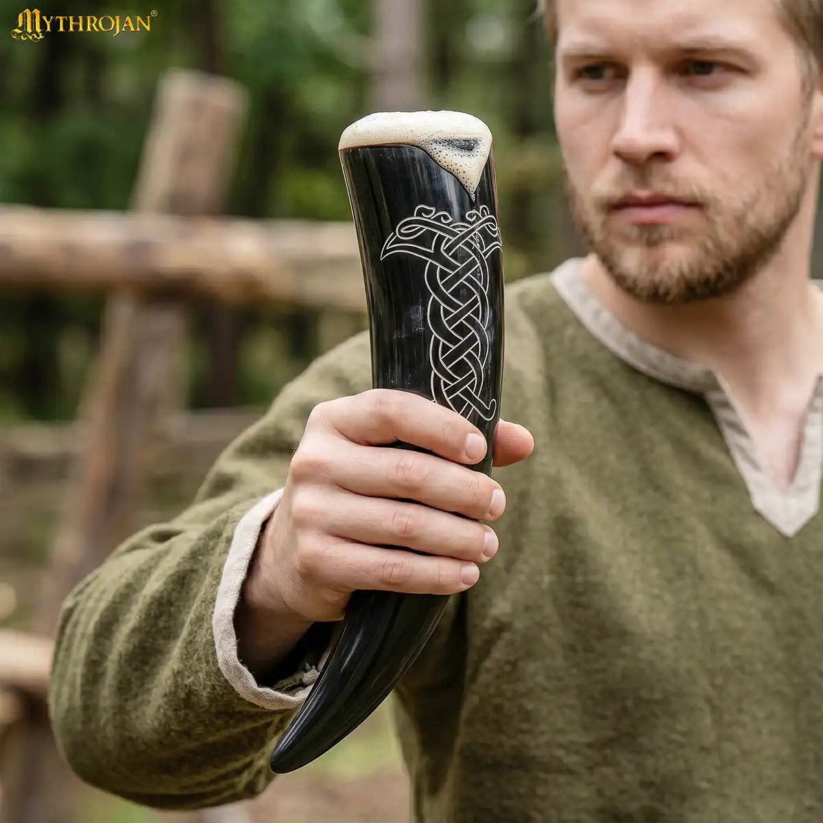 Cuerno vikingo de beber 400 ml con grabados y bolsa - imagen 8