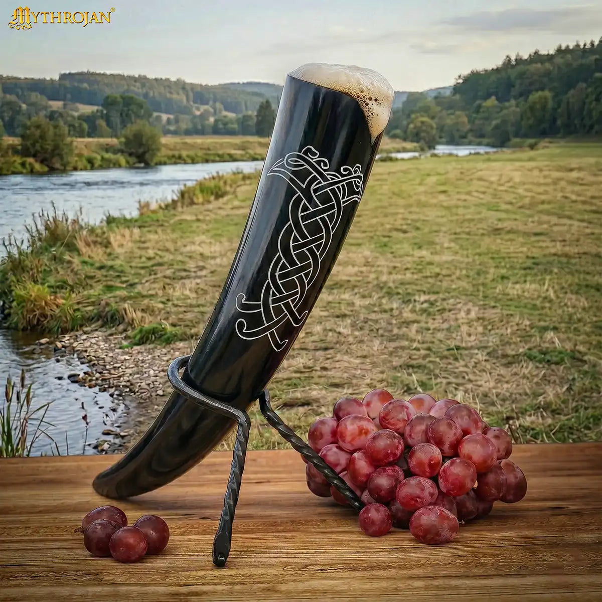 Cuerno vikingo de beber 400 ml con grabados y bolsa - imagen 5