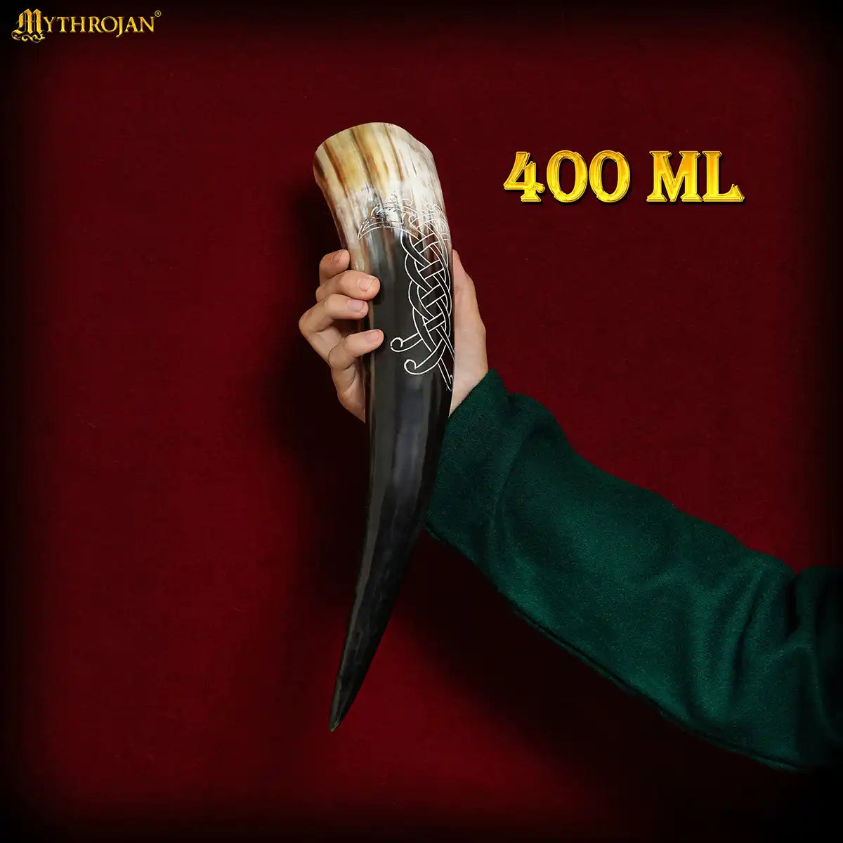Cuerno vikingo de beber 400 ml con grabados y bolsa - imagen 2